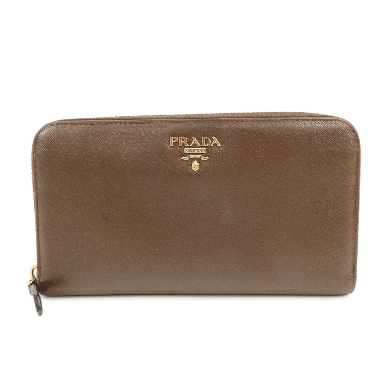 PRADA Triangle Logo Saffiano Leather Round Zippy Wallet 1M0506