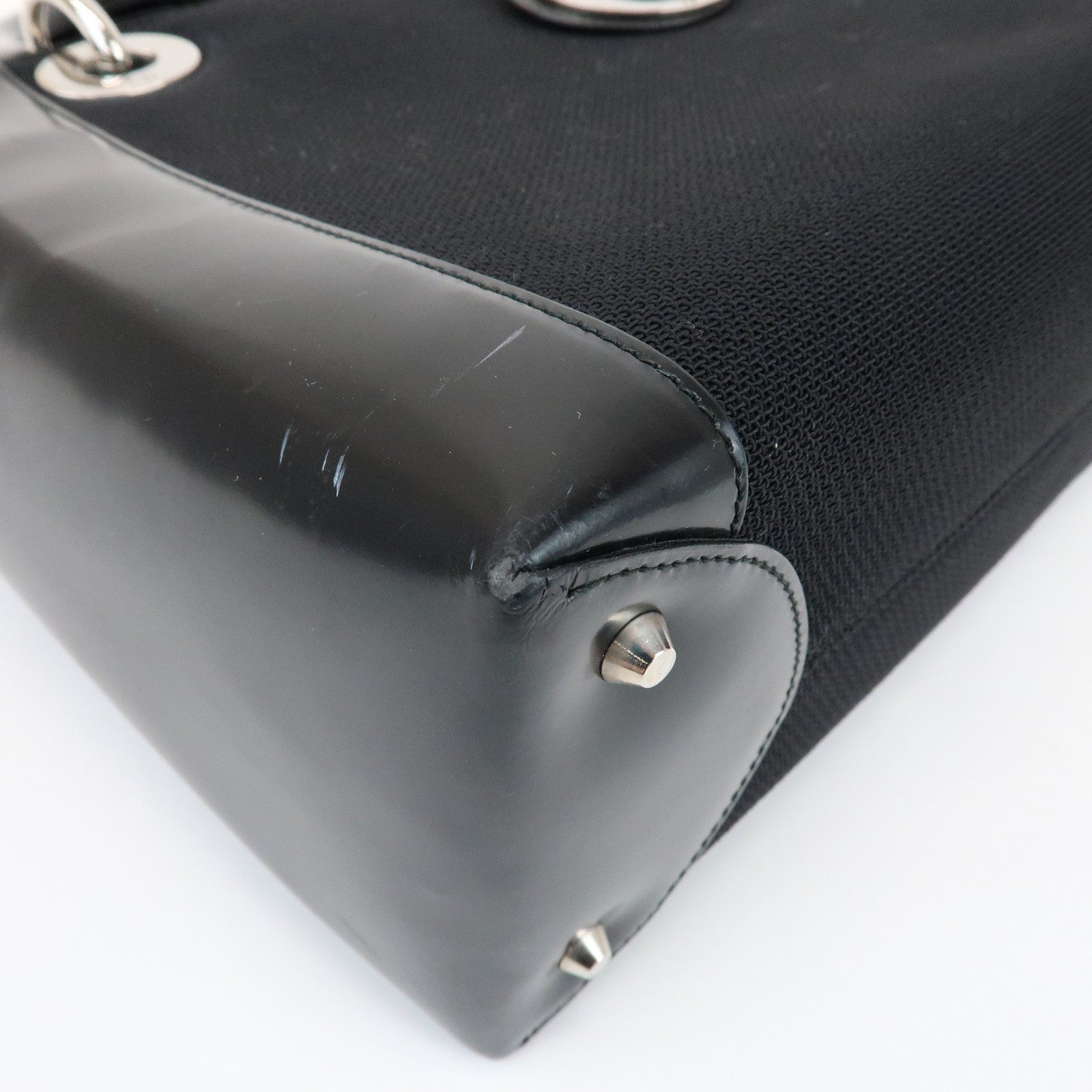 Christian Dior Lady Dior Canvas Patent Leather Hand Bag Black