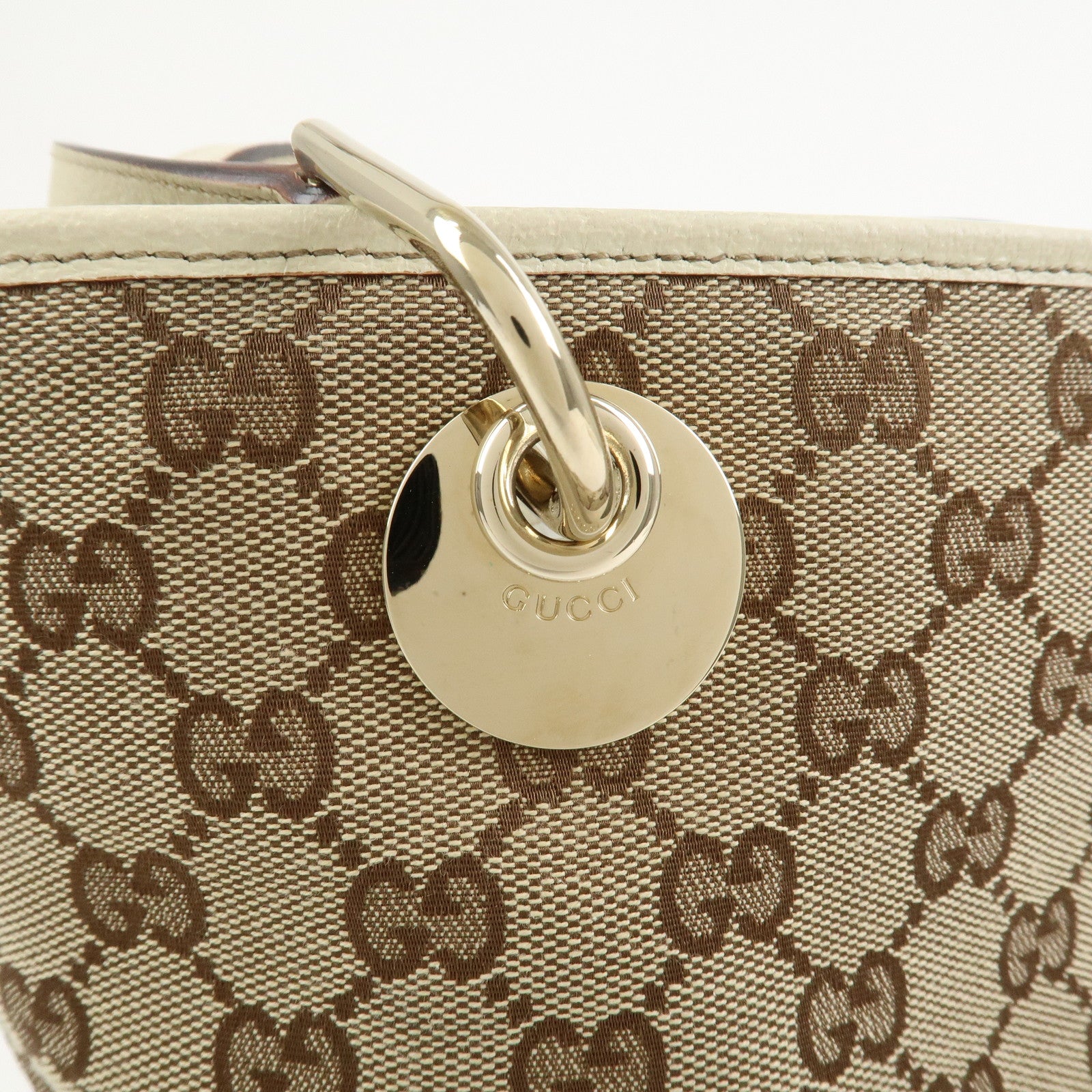 GUCCI GG Monogram Canvas Leather Tote Bag Hand Bag Brown 120840