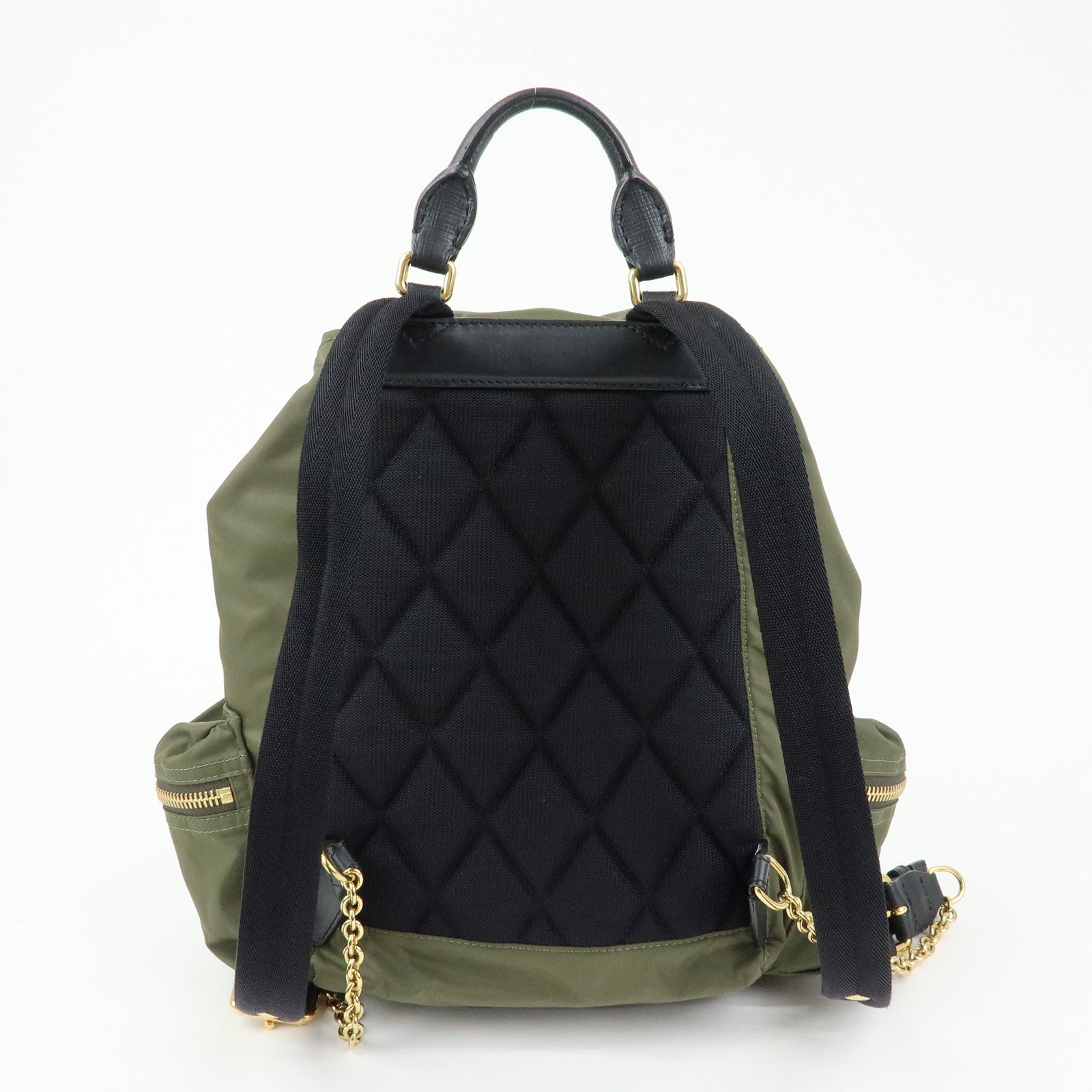 BURBERRY Logo Nylon Leather Backpack Rucksuck Khaki Black