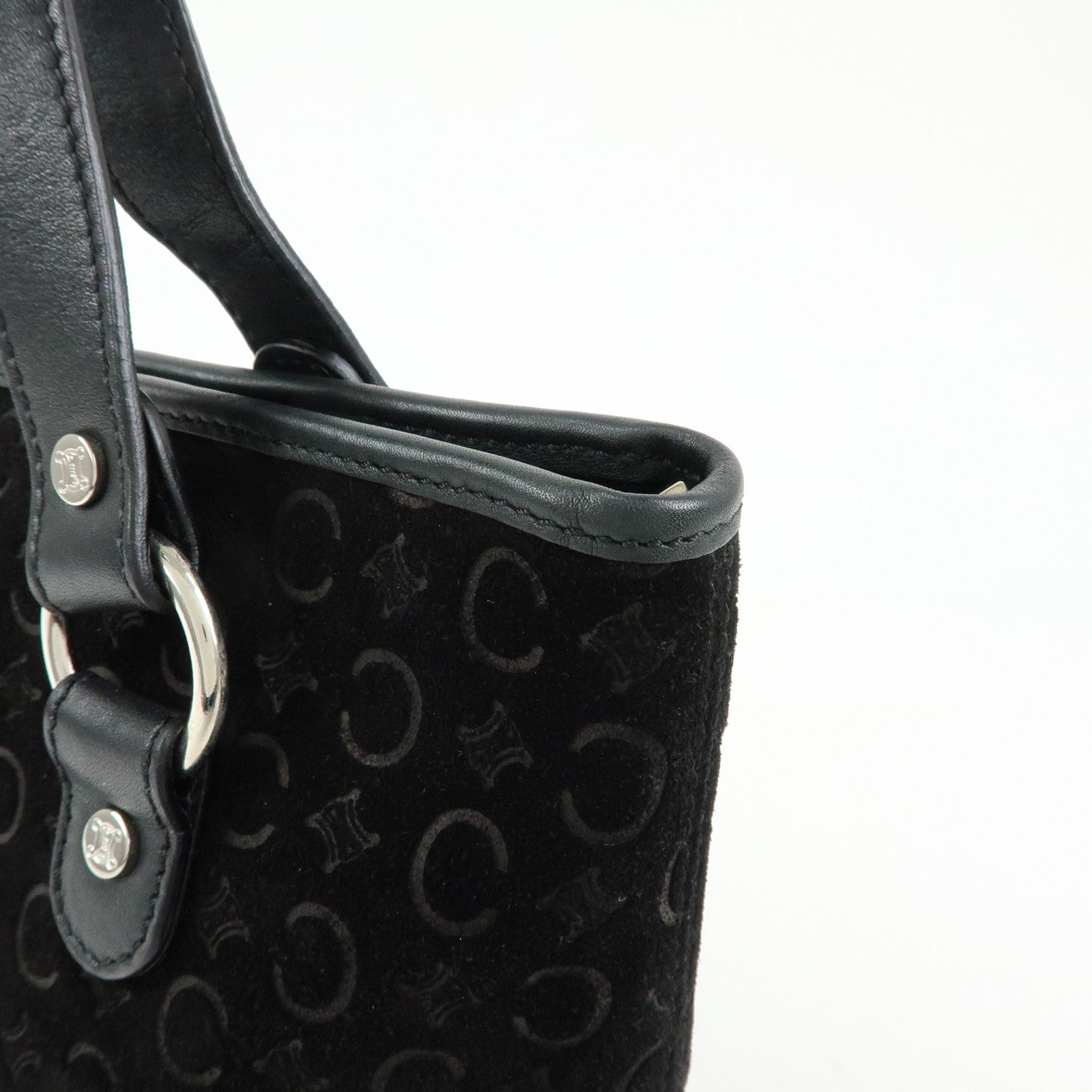 CELINE C Macadam Suede Leather Hand Bag Tote Bag Shoulder Bag Black