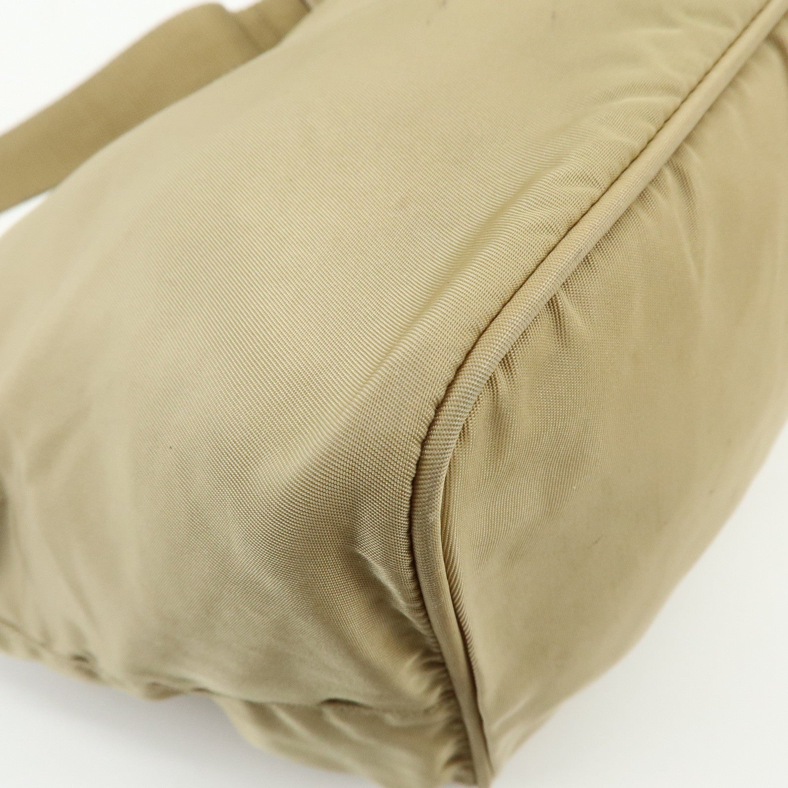 PRADA Triangle Logo Nylon Leather Shoulder Bag Hand Bag Beige