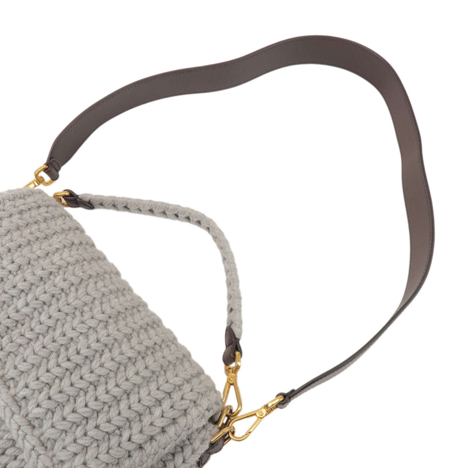 FENDI Zucca Knit Leather 2Way Shoulder Bag Baguette Grey SBR600