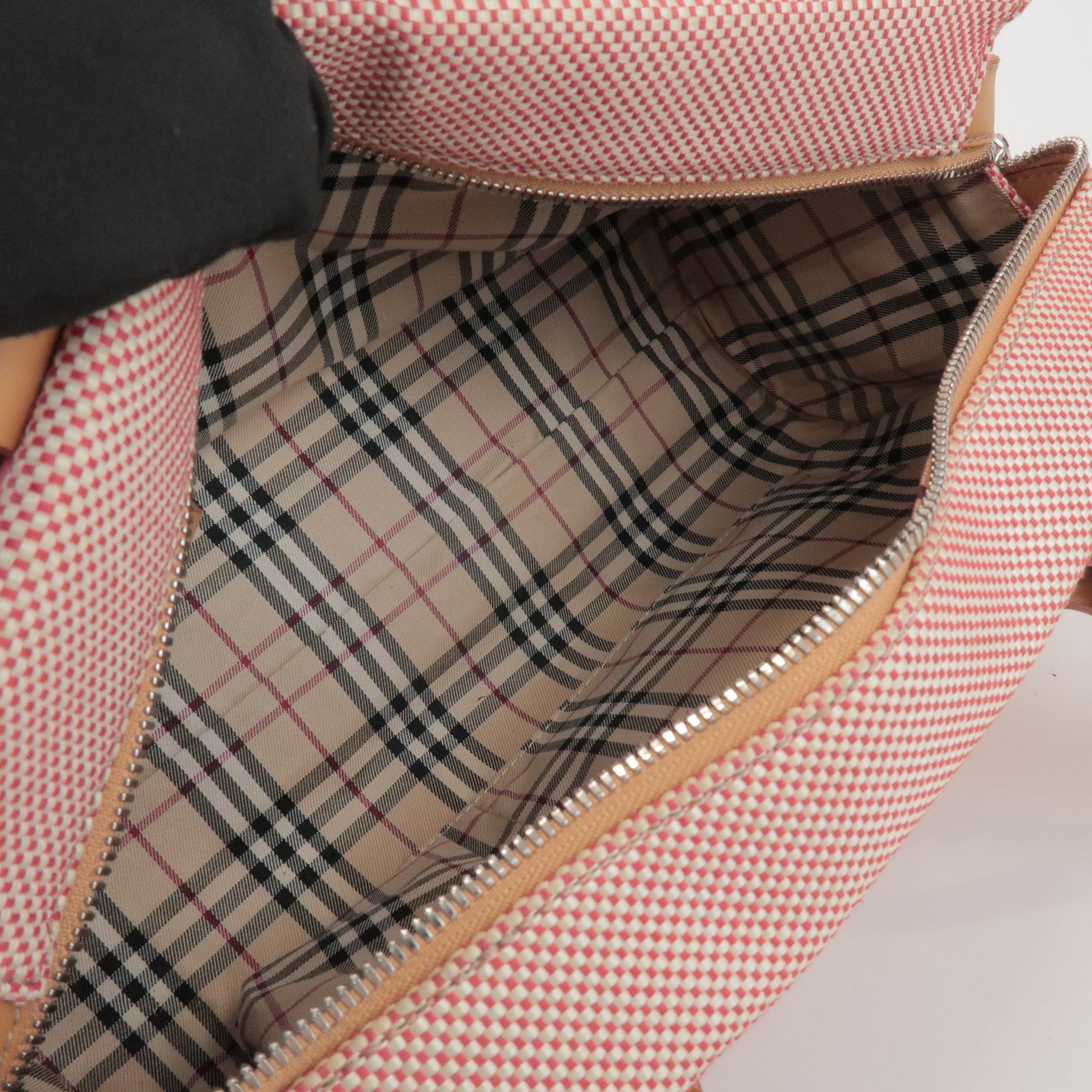 BURBERRY Canvas Leather Shoulder Bag Hand Bag Red Light Brown