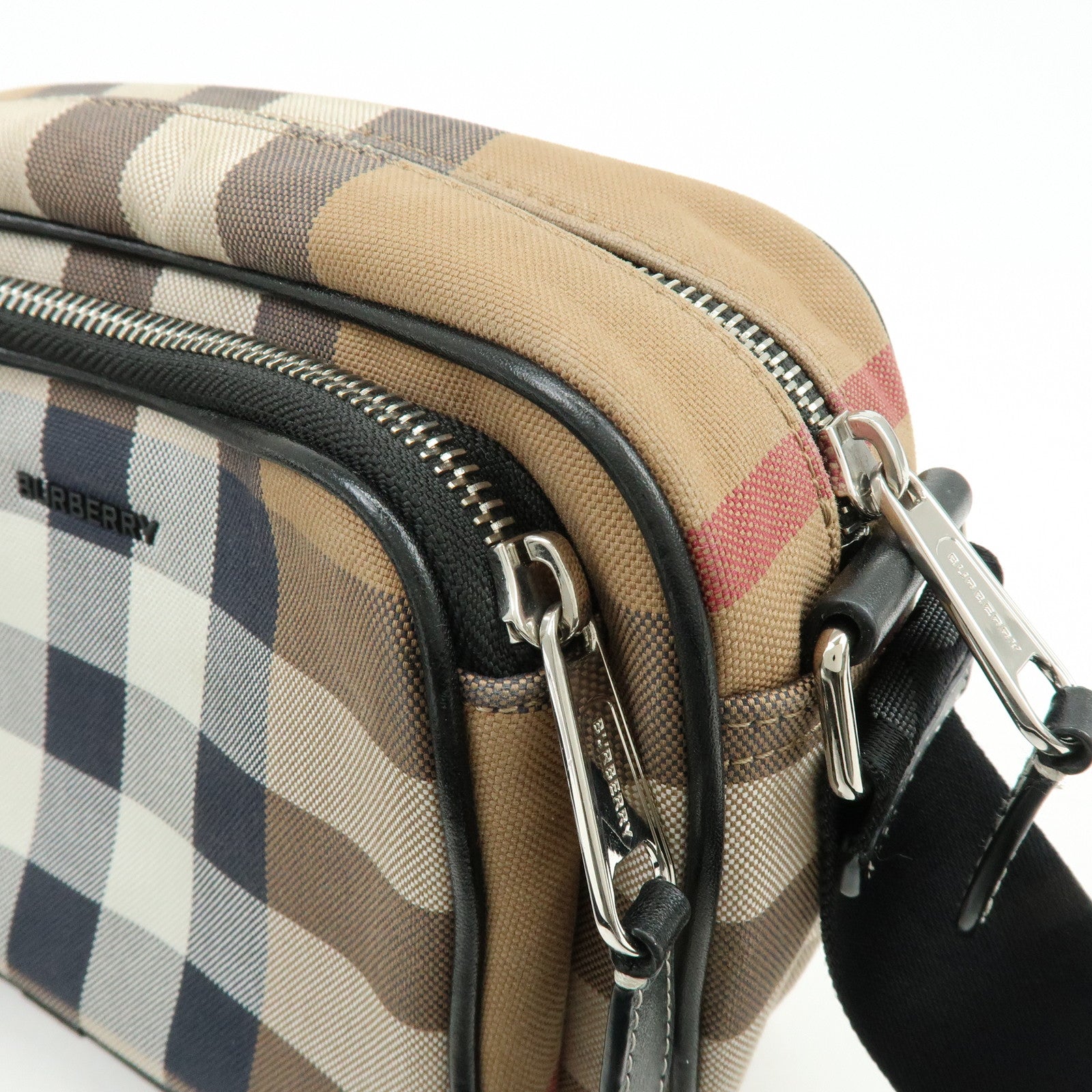BURBERRY Nova Plaid Canvas Leather Shoulder Crossbody Bag Beige