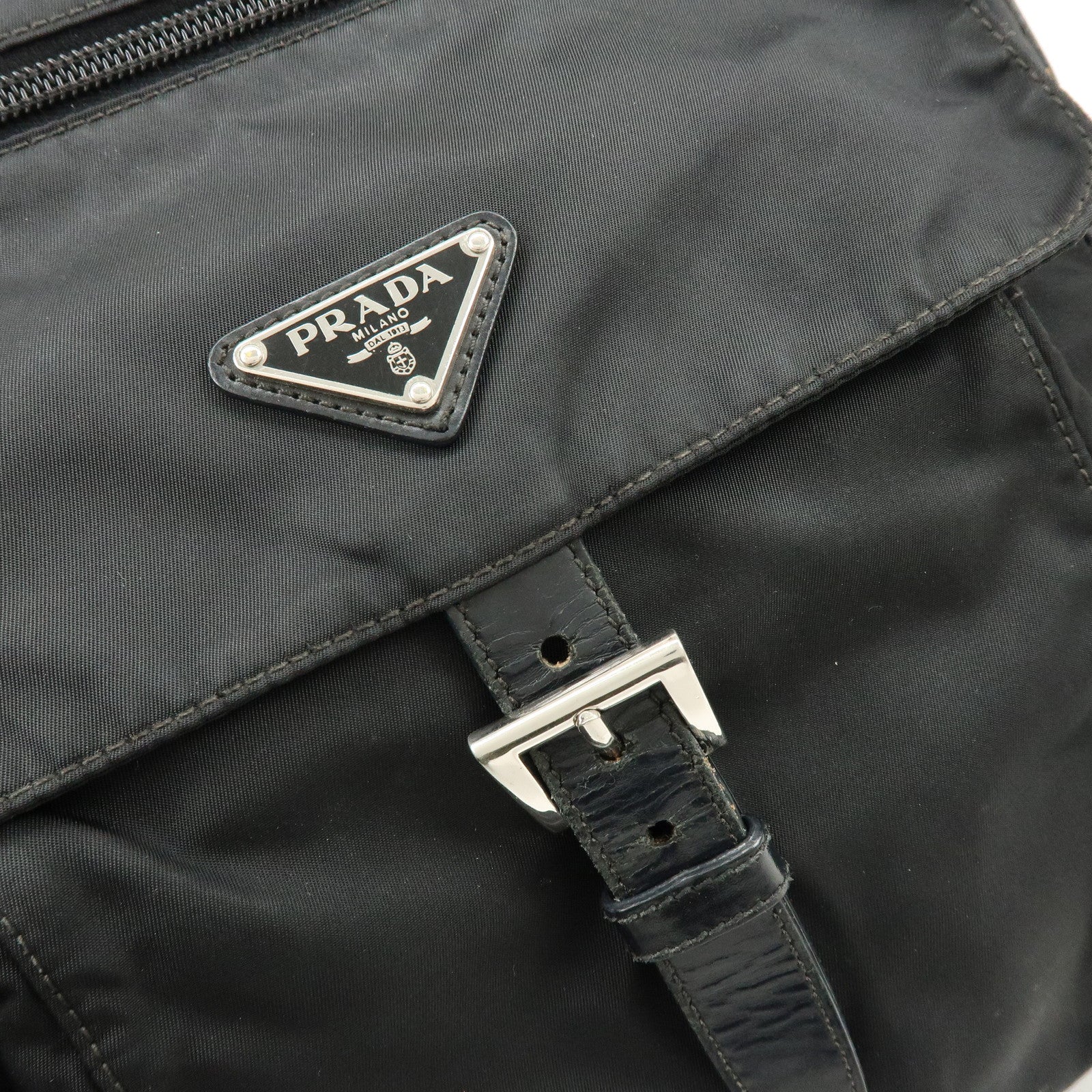 PRADA Triangle Logo Nylon Leather Shoulder Bag Crossbody Bag Black