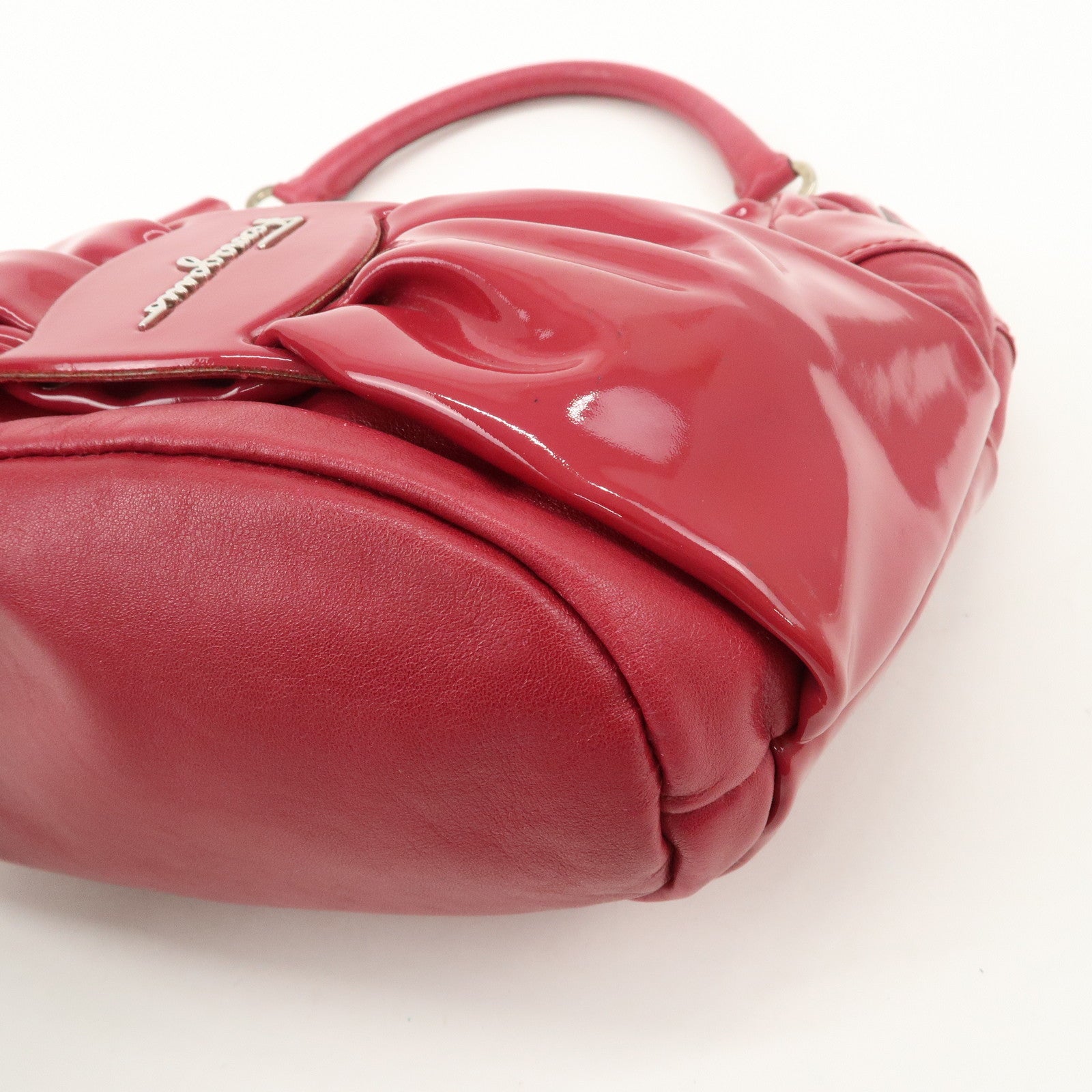 Ferragamo Gancini Varra Ribbon Patent Leather Hand Bag Red