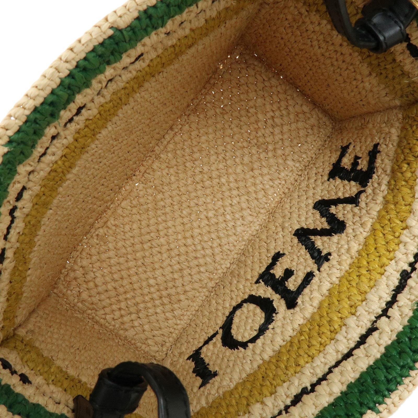 LOEWE Raffia Leather 2Way Hand Bag Shoulder Bag Natural Black Green