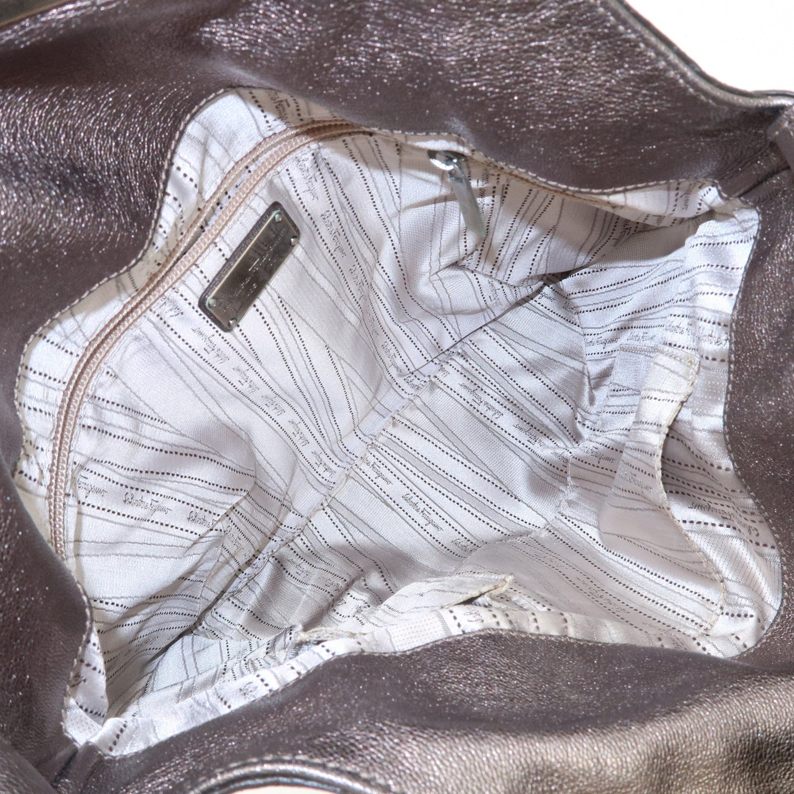 Ferragamo Gancini Leather Shoulder Bag Hand Bag Metallic Gray