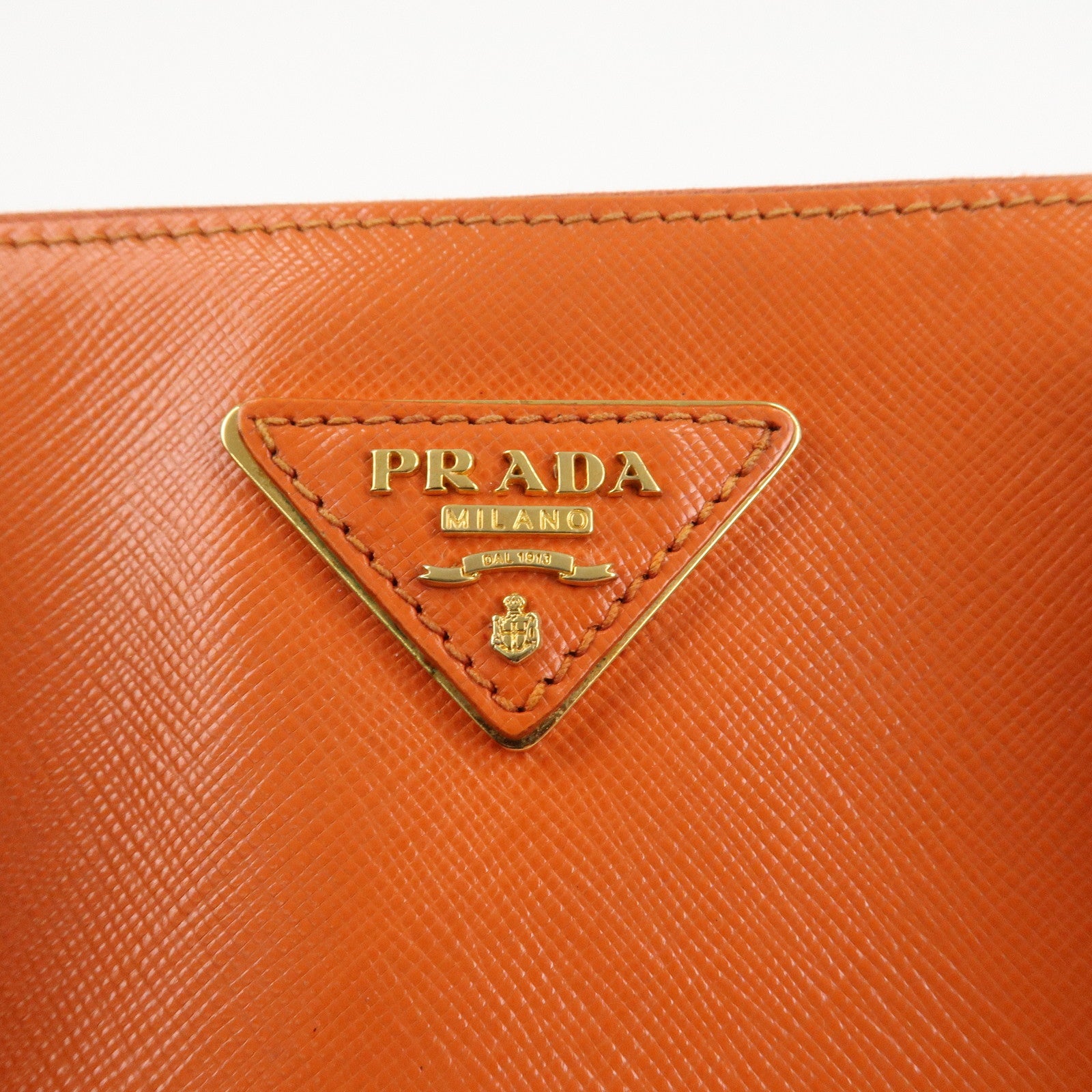 PRADA Triangle Logo Leather 2Way Hand Bag Orange 1BA863 Used