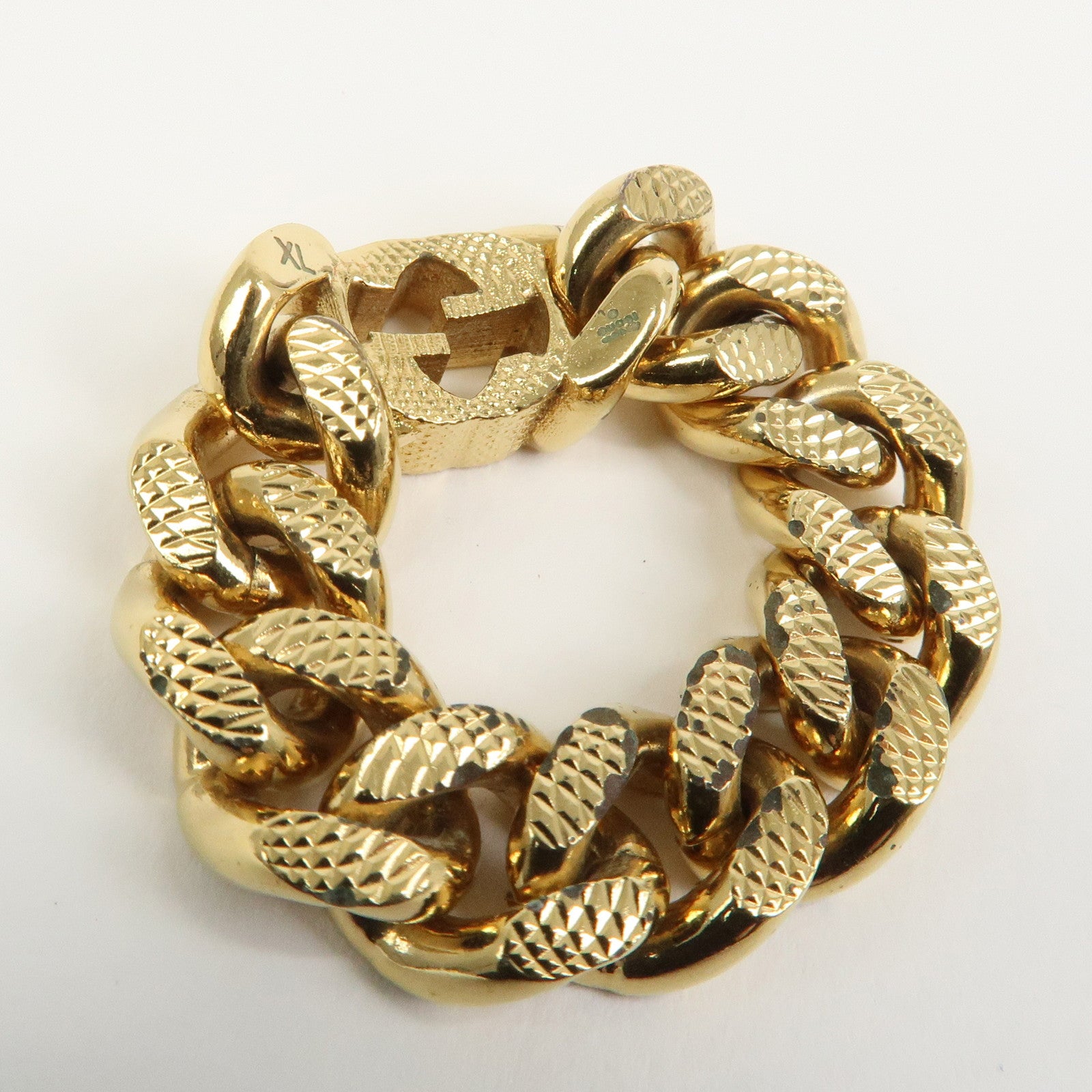 GUCCI Interlocking G Metal Ring XL US10 EU62 HK22 Gold