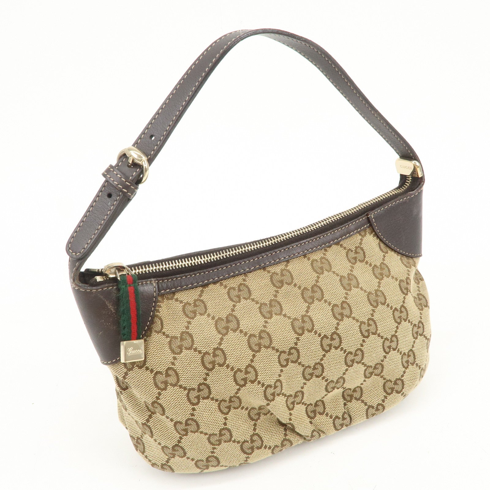 GUCCI Sherry Leather Accessory Poach Hand Bag Brown 224093