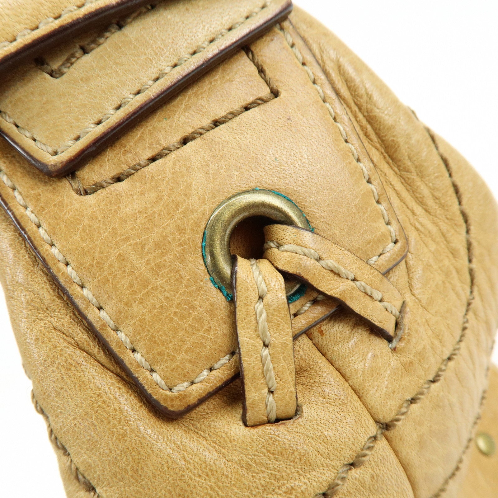 COACH Leather Shoulder Bag Hand Bag Studs Camel