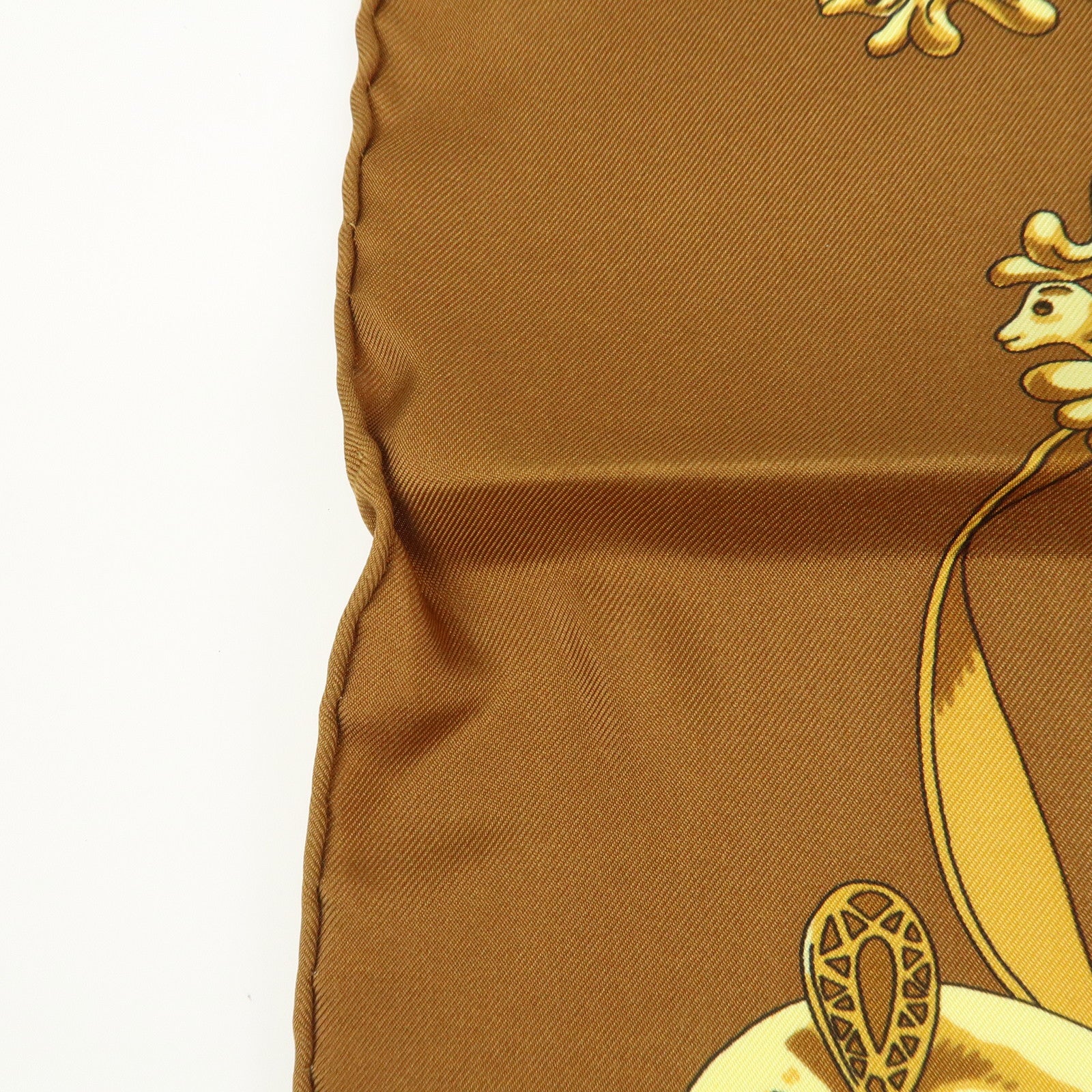 HERMES Carre 90 Silk 100% Scarf LES CAVALIERS D'OR Brown Gold