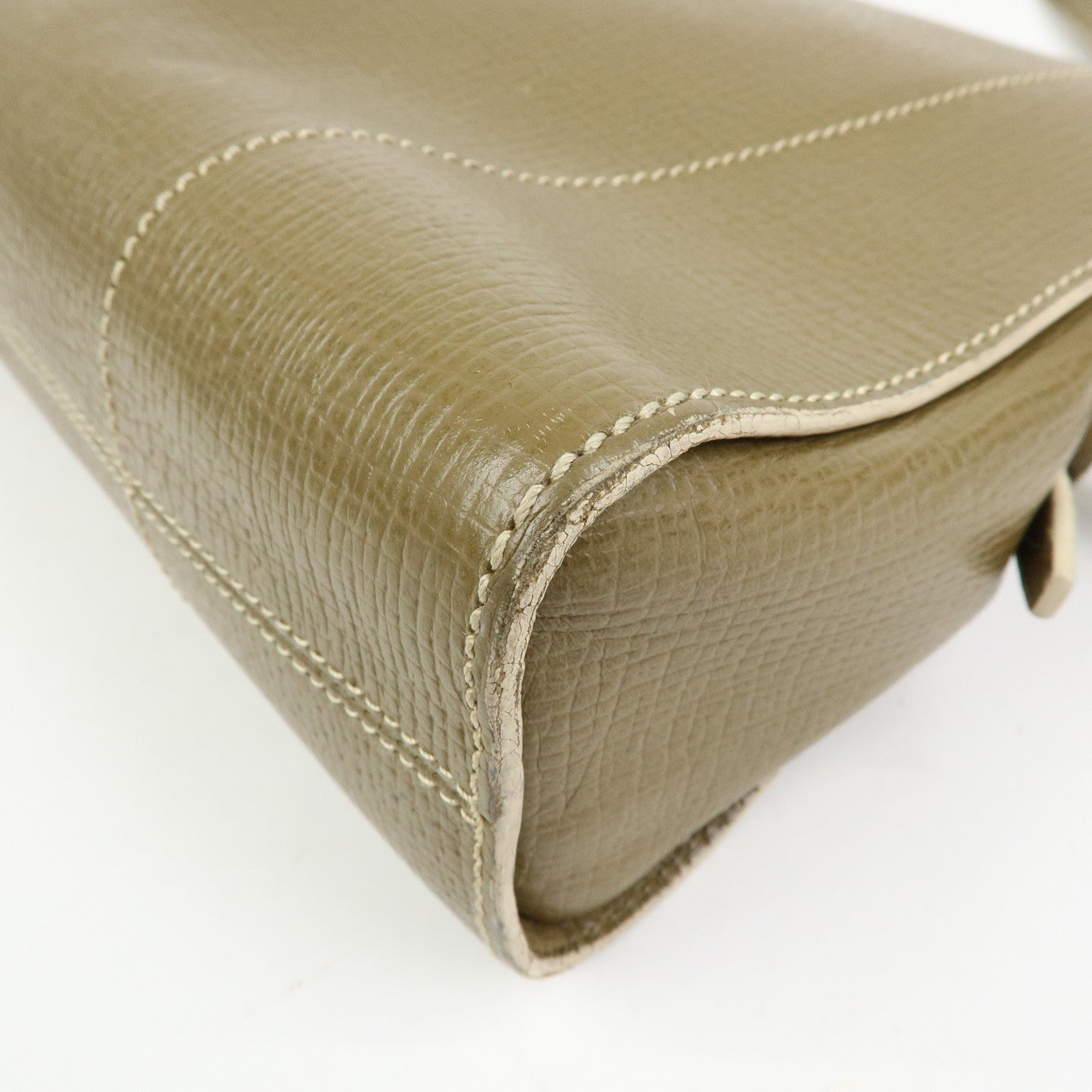 LOEWE Logo Leather Shoulder Bag Hand Bag Khaki