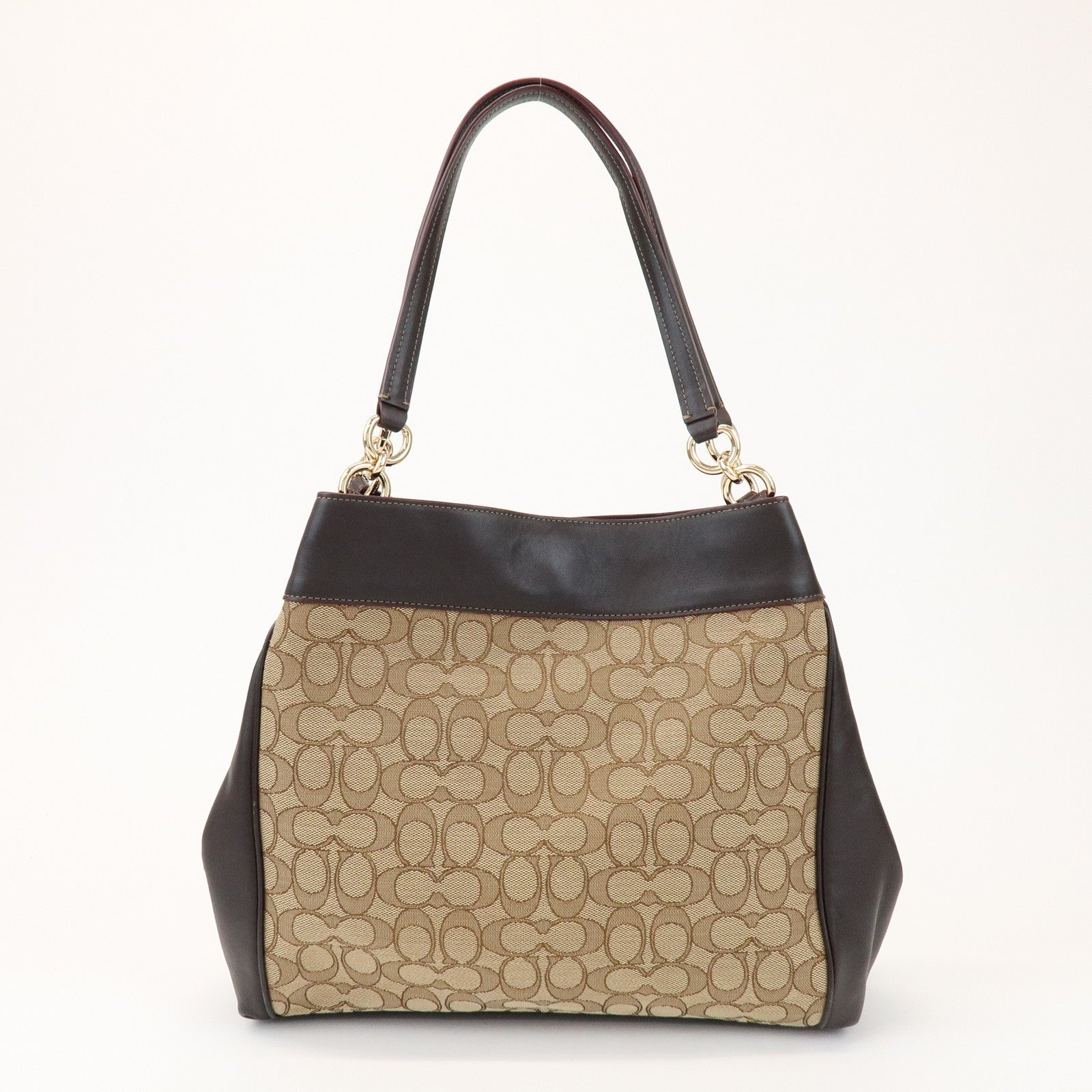 COACH Signature Logo Canvas Leather Shoulder Bag Hand Bag Brown