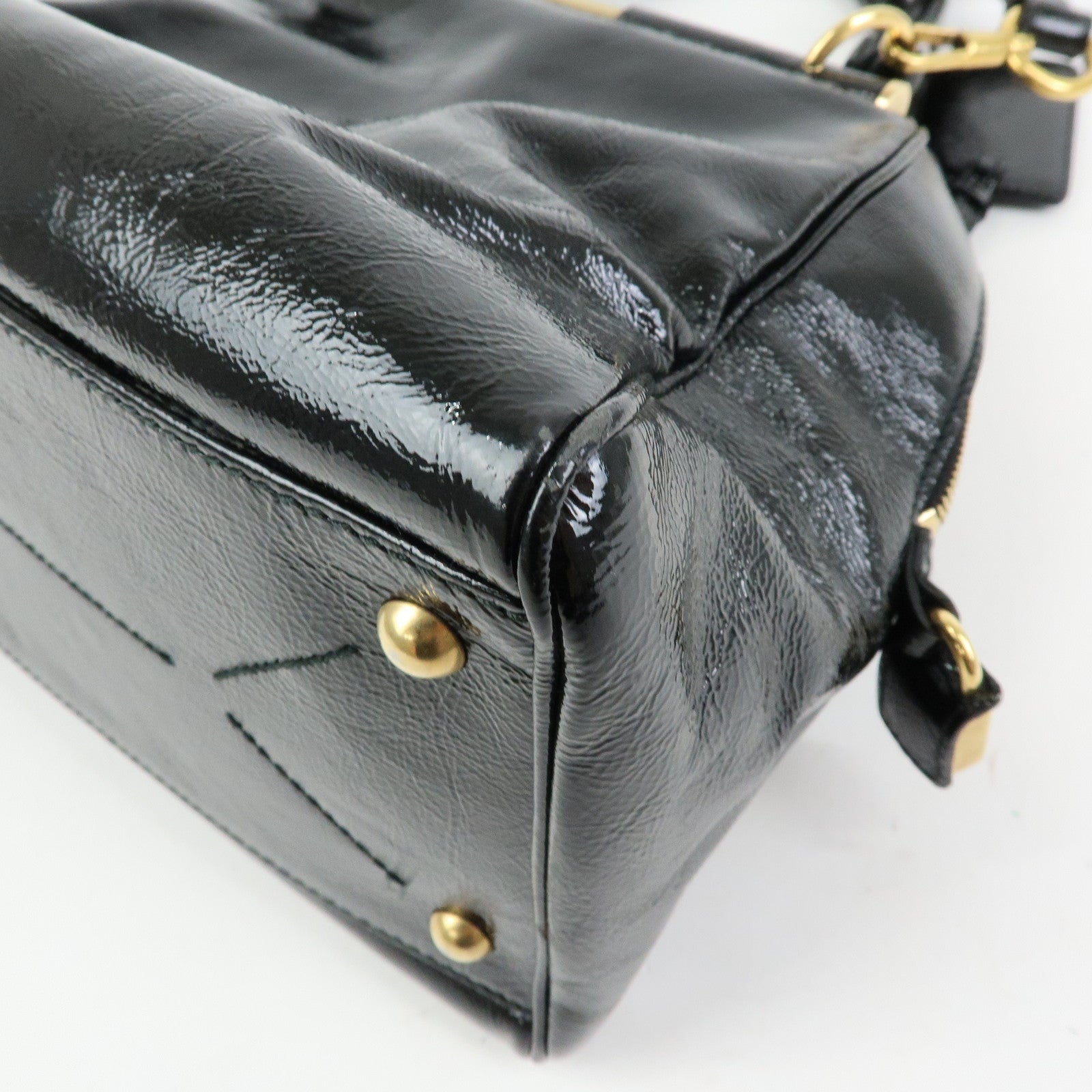 SAINT LAURENT PARIS Y Line Patent Leather 2Way Bag Black 197153