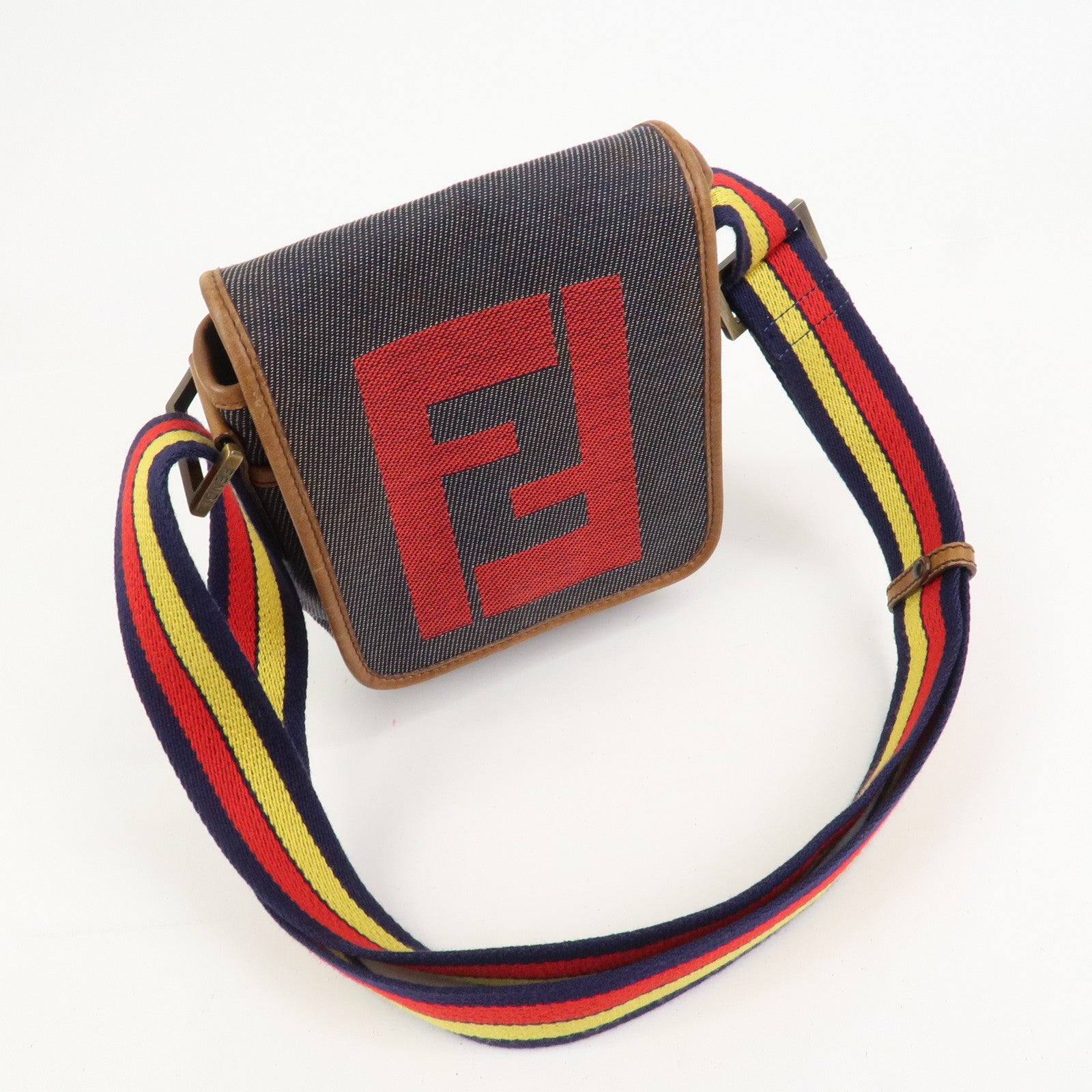 FENDI Zucca Canvas Leather Shoulder Bag Crossbody Bag Navy 7VA155