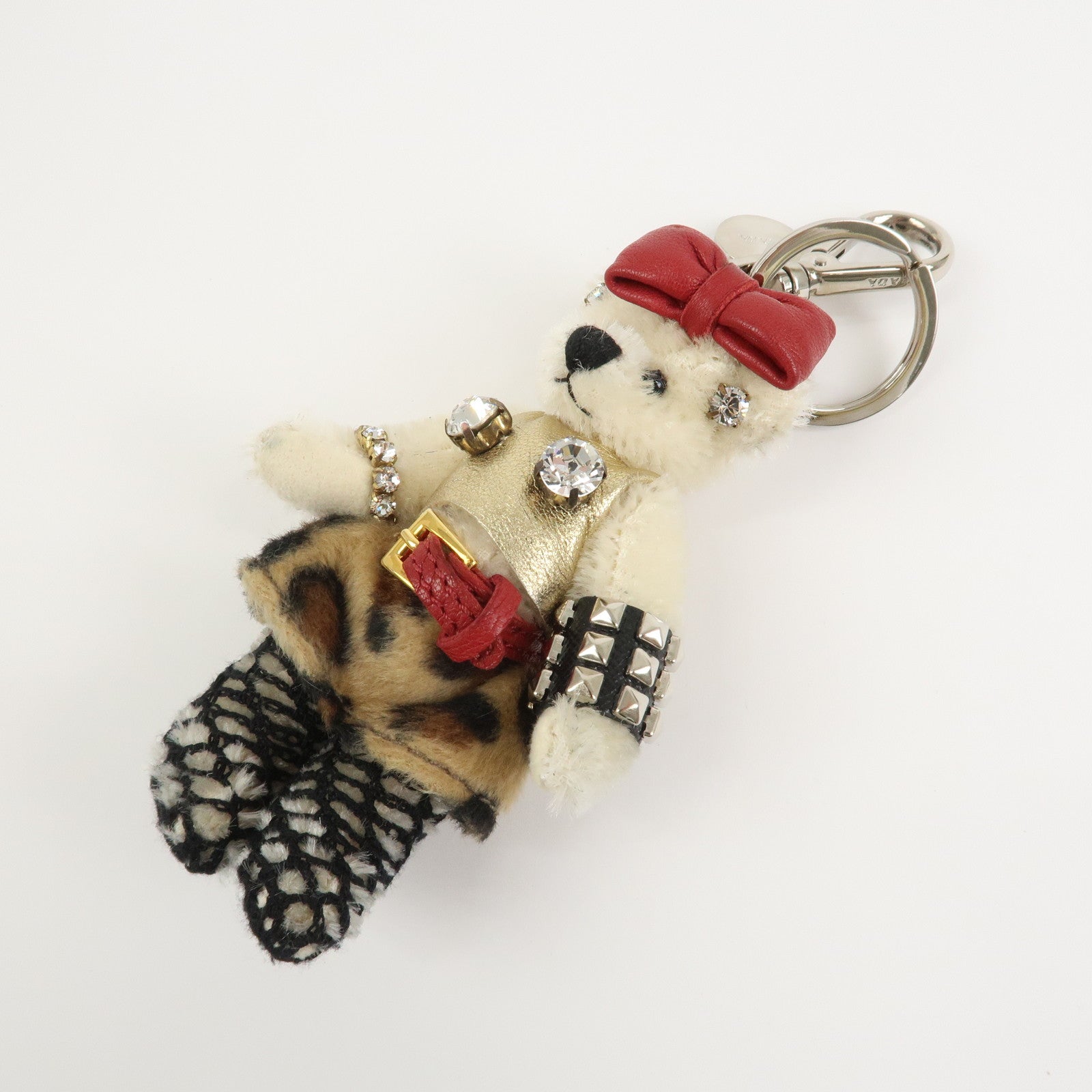 PRADA Teddy Bear Bag Key Charm Key Leopard Bijou Ivory