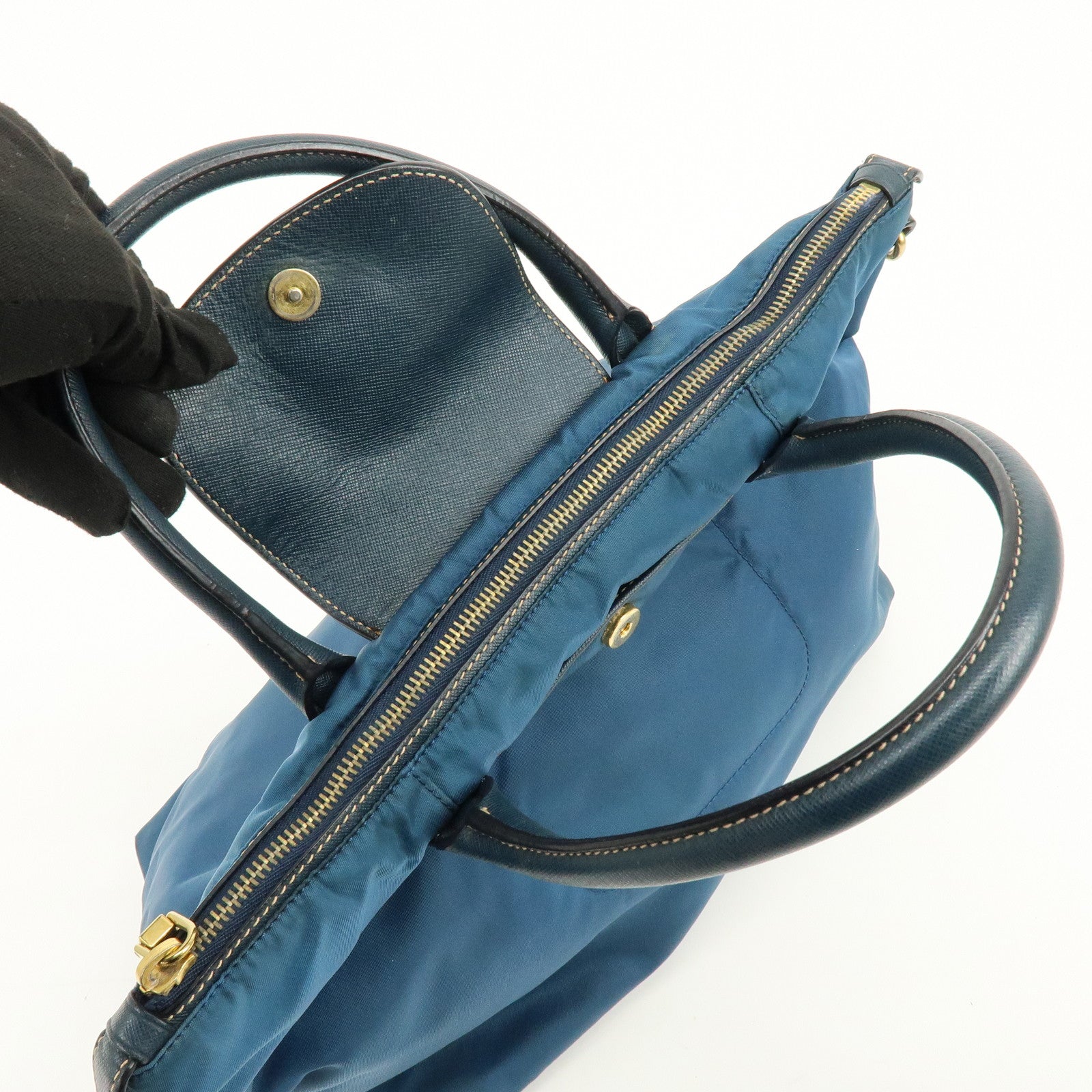PRADA Triangle Logo 2Way Bag Hand Bag Shoulder Bag Blue BN2541