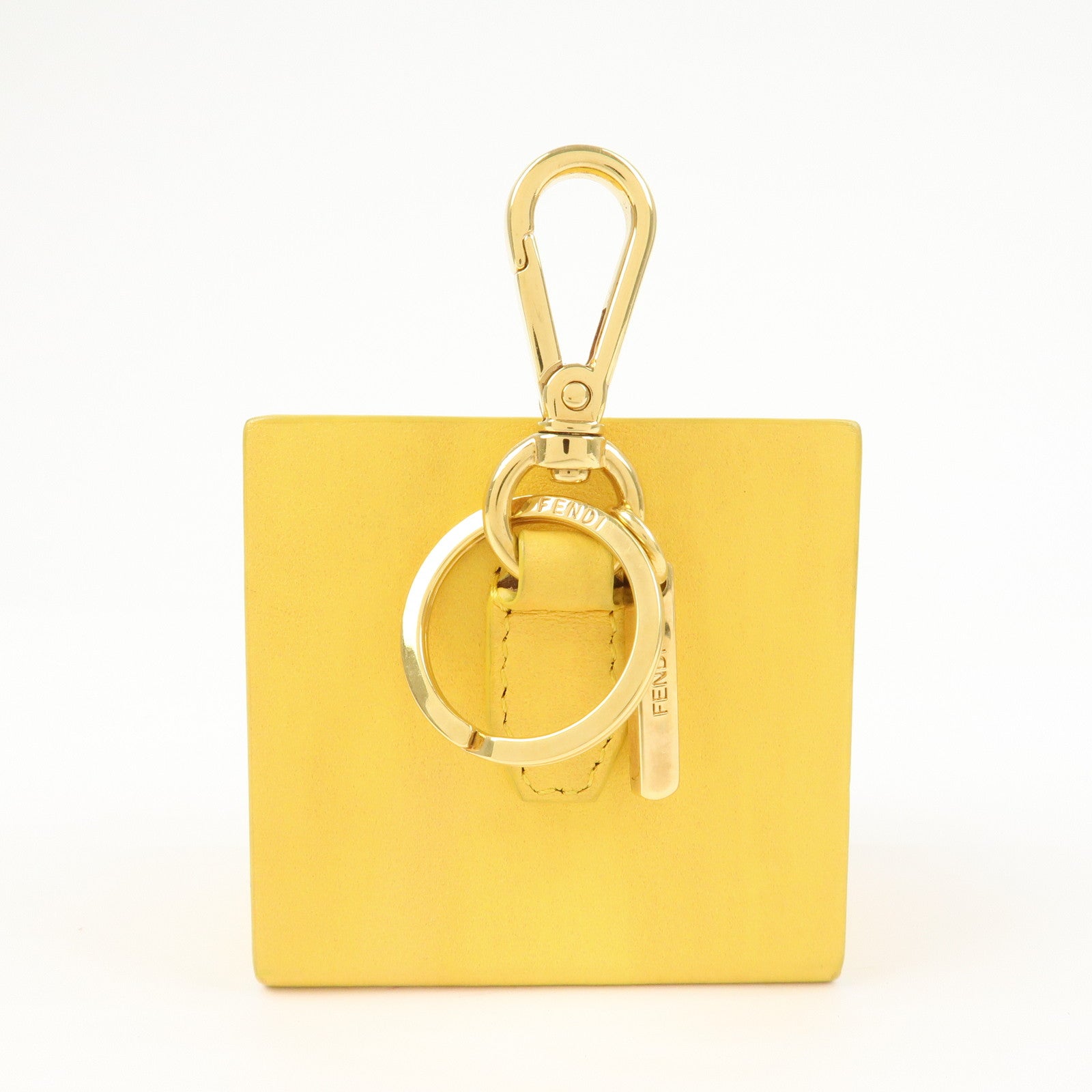 FENDI Logo Leather Mini Box Bag Charm Key Holder Yellow 7AR894