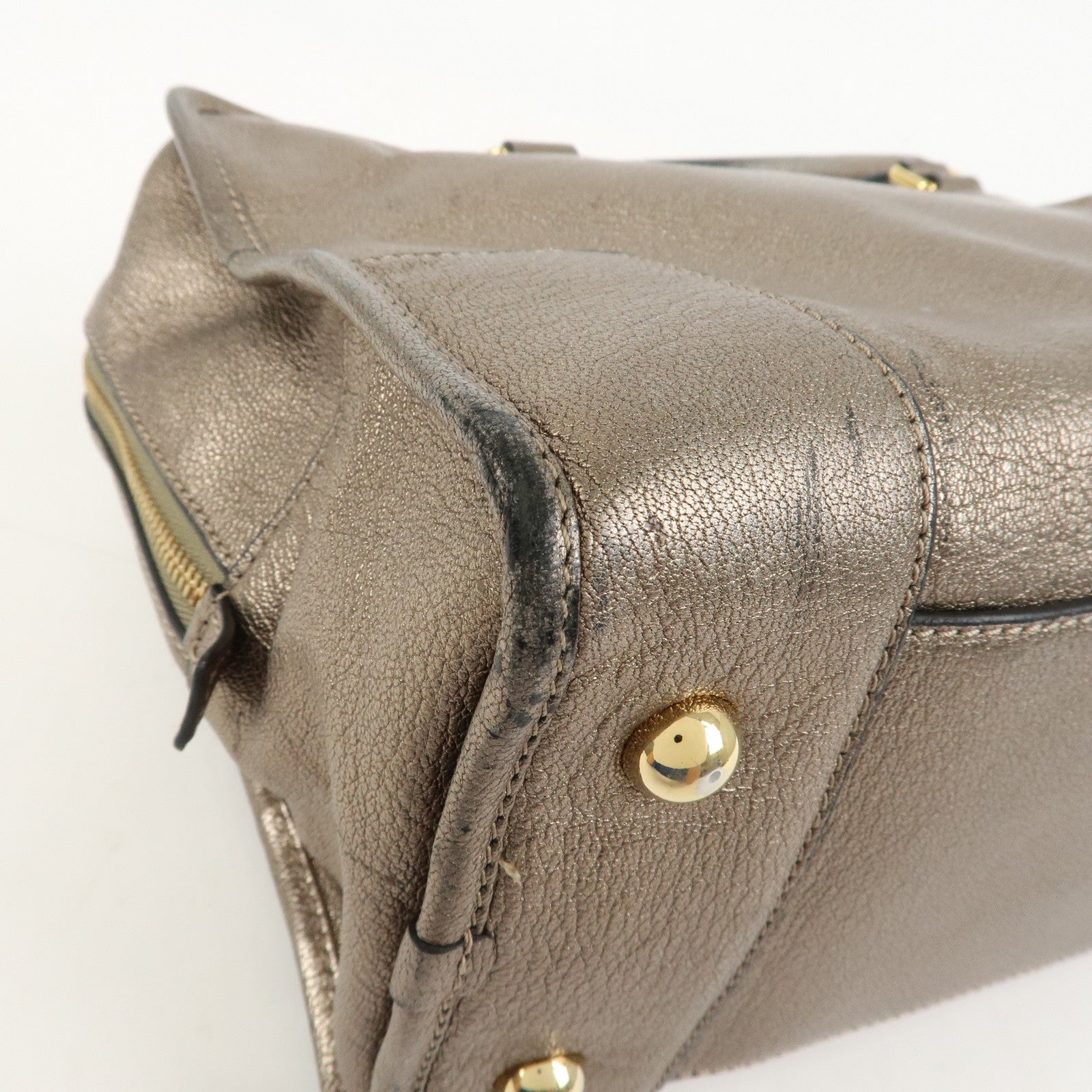 LOEWE Anagram Leather Amazona 36 Hand Bag Boston Bag Silver Grey