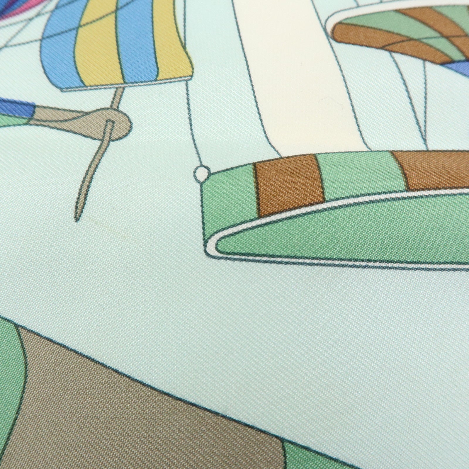 HERMES Carre 90 Silk 100% Scarf LES FOLIES DU CIEL Light Green Gray