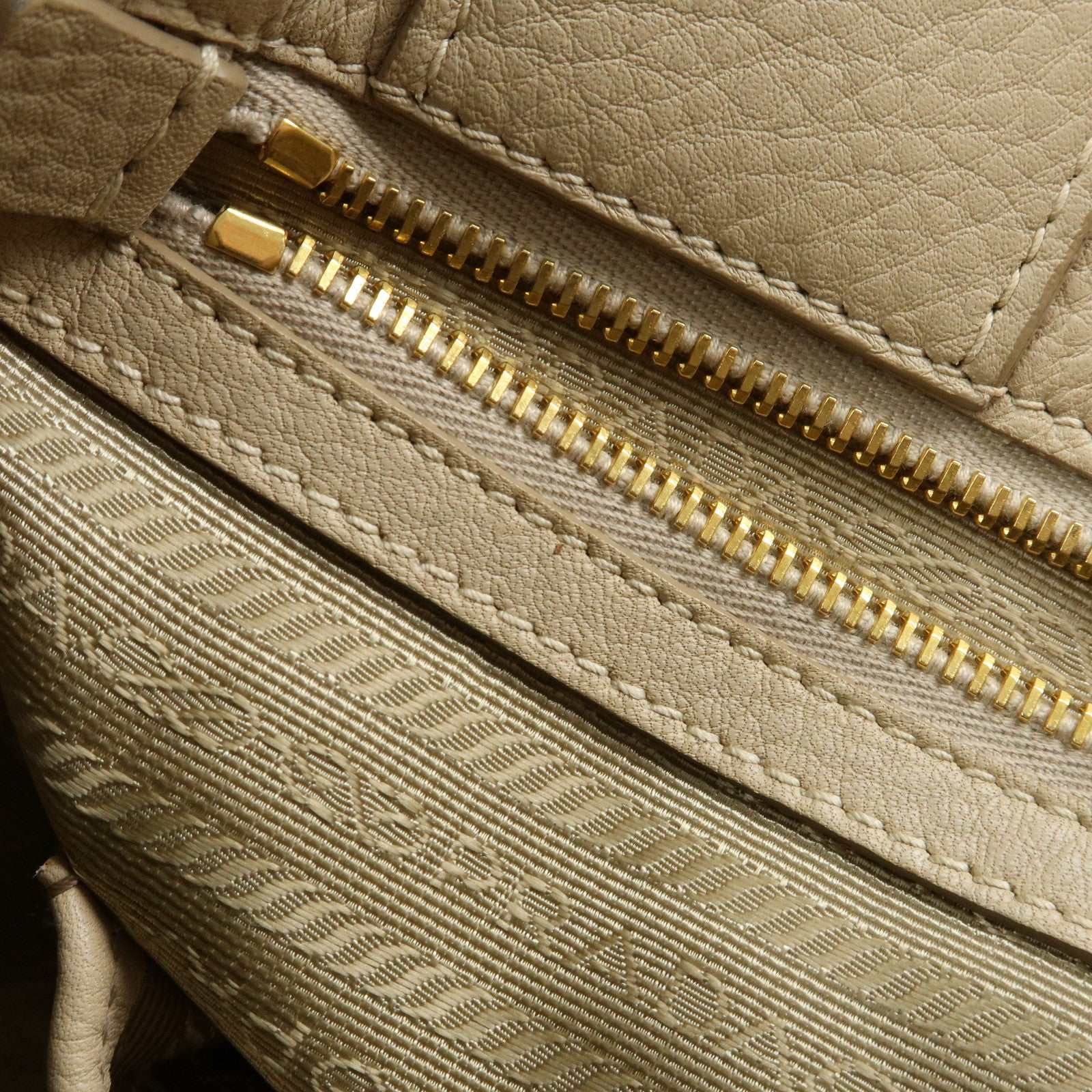 PRADA Triangle Logo Canapa Vittello Daino Leather Hand Bag Beige