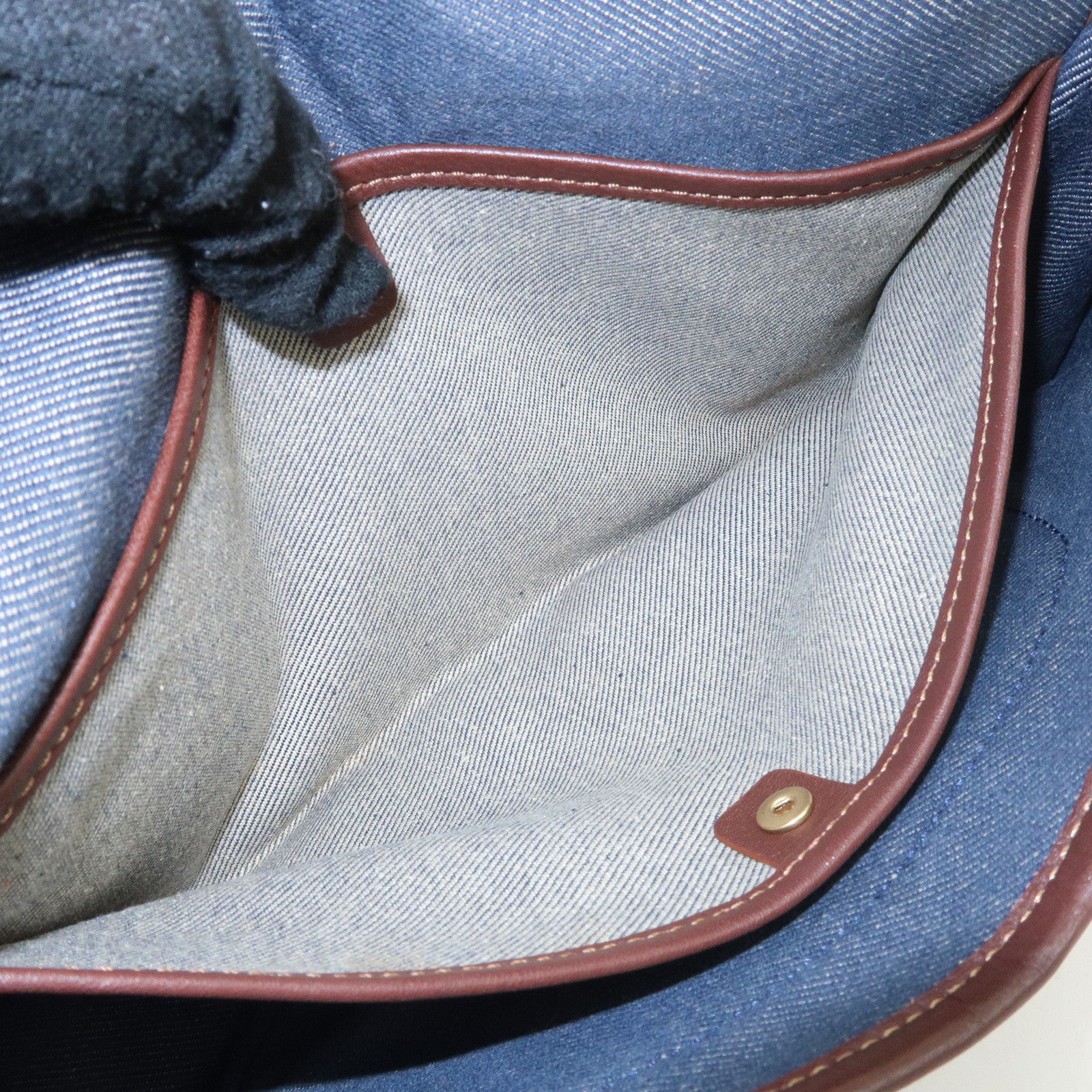 CELINE Macadam Studs Denim Leather Shoulder Bag Dark Brown Navy Used