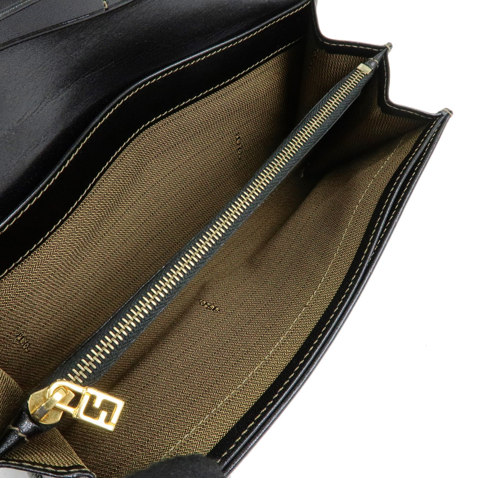 FENDI Zucca Canvas Leather Long Flap Wallet Brown Black 30851