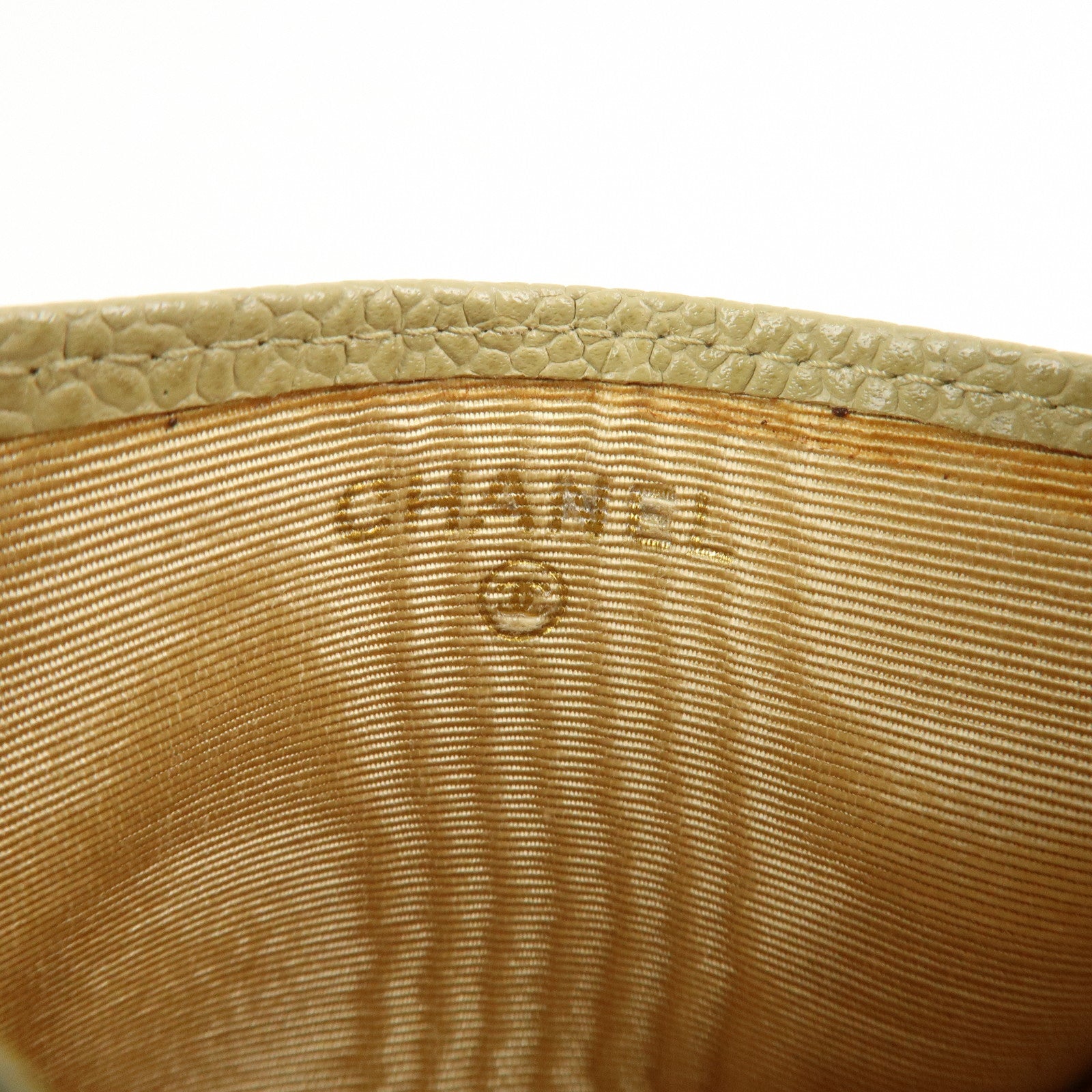 CHANEL COCO Mark Caviarskin Leather Card Case Card Holder Beige