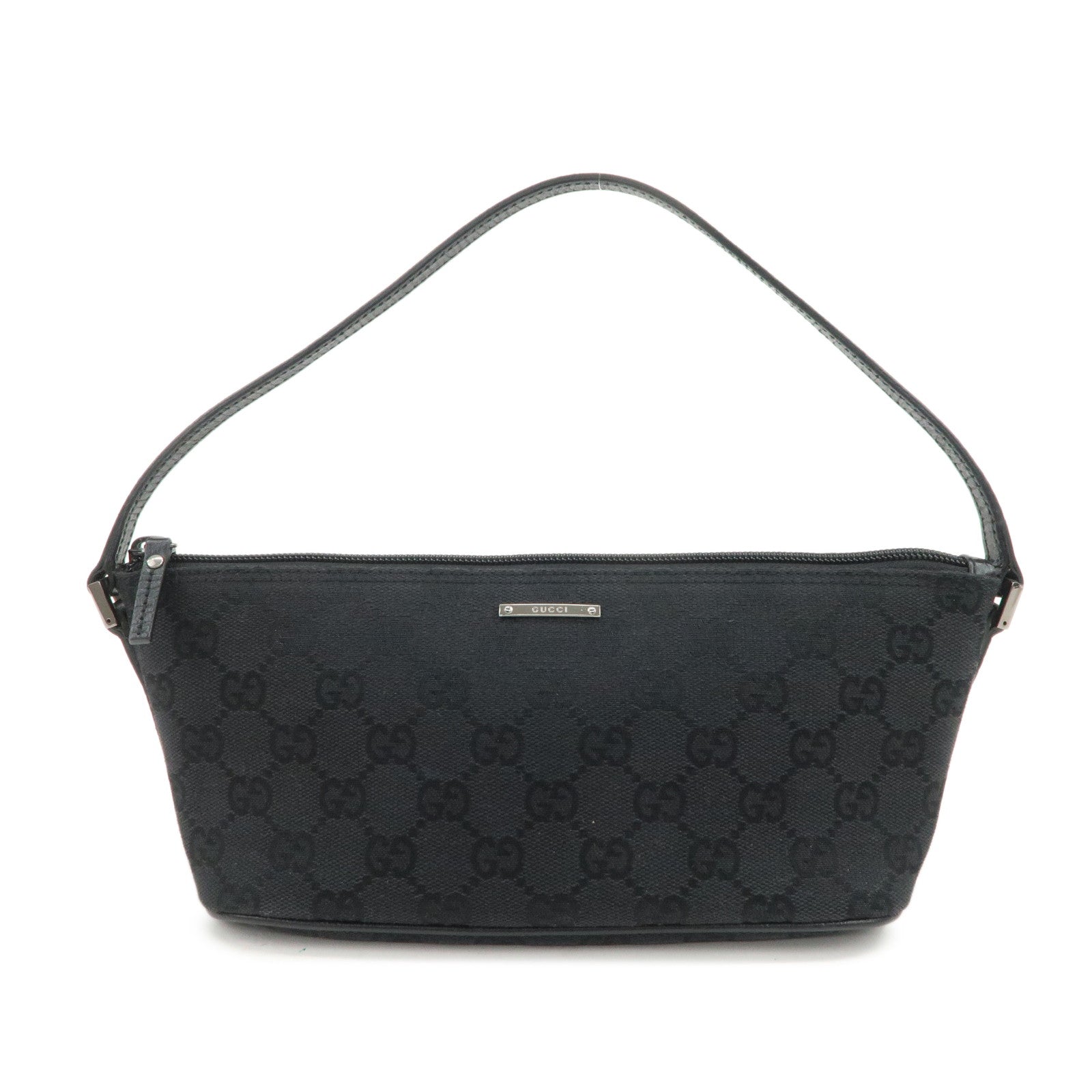 GUCCI  Boat Bag GG Monogram Canvas Leather Hand Bag Black 07198