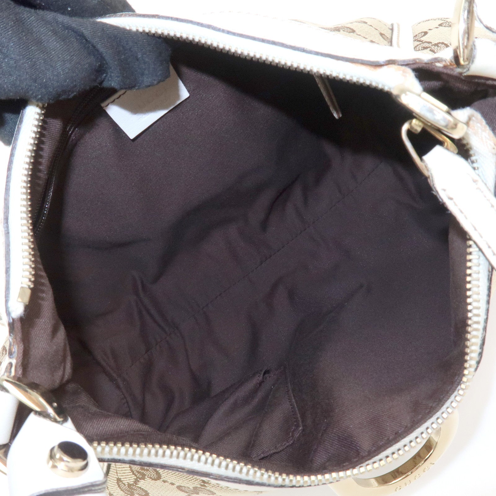 GUCCI Abbey GG Canvas Leather Shoulder Bag Beige White 190525