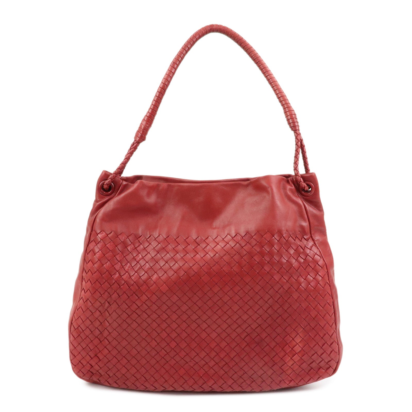 BOTTEGA VENETA Intrecciato Leather Shoulder Bag Red 132369