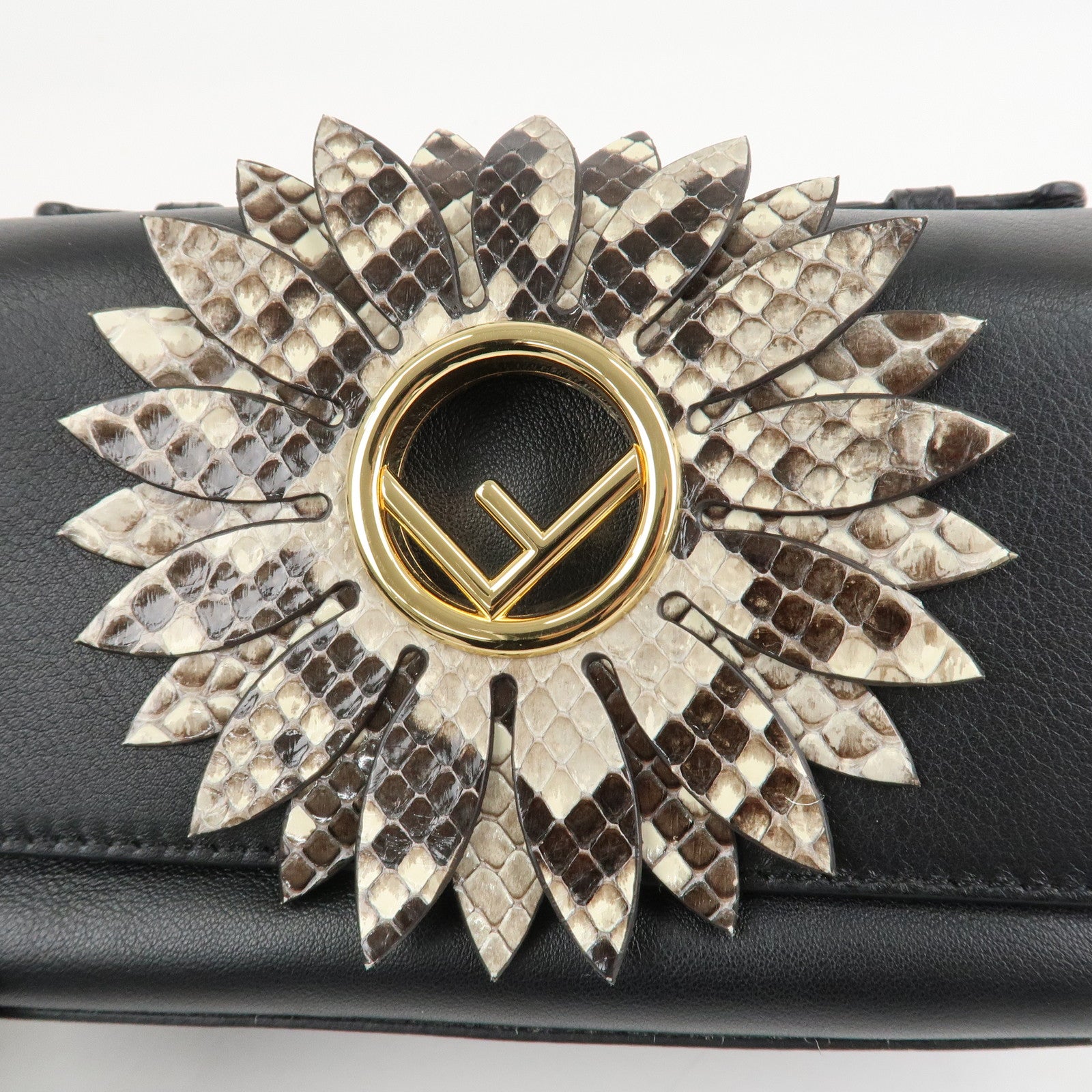 FENDI Leather Double Micro Baguette Shoulder Hand Bag Black 8M0371