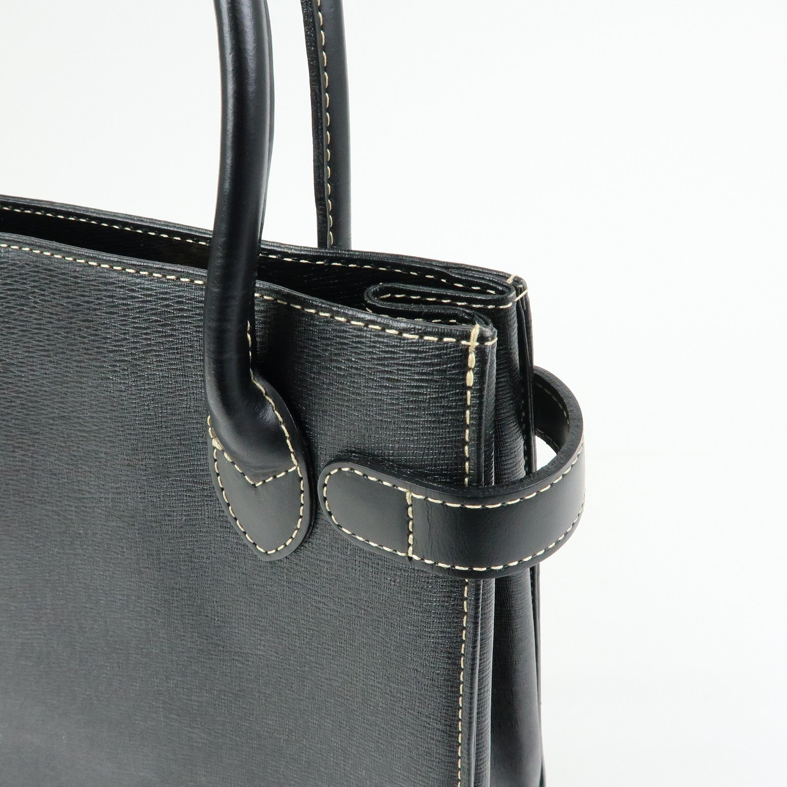 BURBERRY Leather Nova Plaid Hand Bag Tote Bag Black