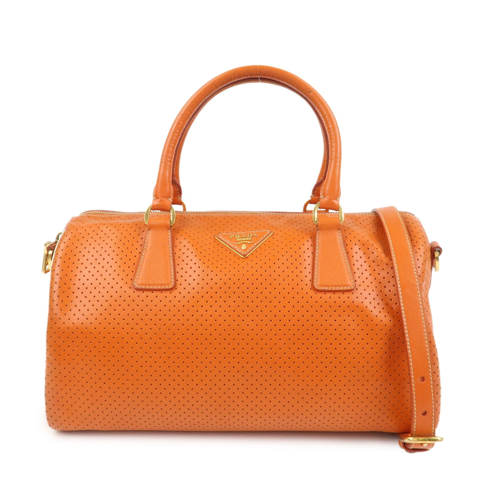PRADA Saffiano Leather 2Way Bag Hand Bag Shoulder Bag Orange