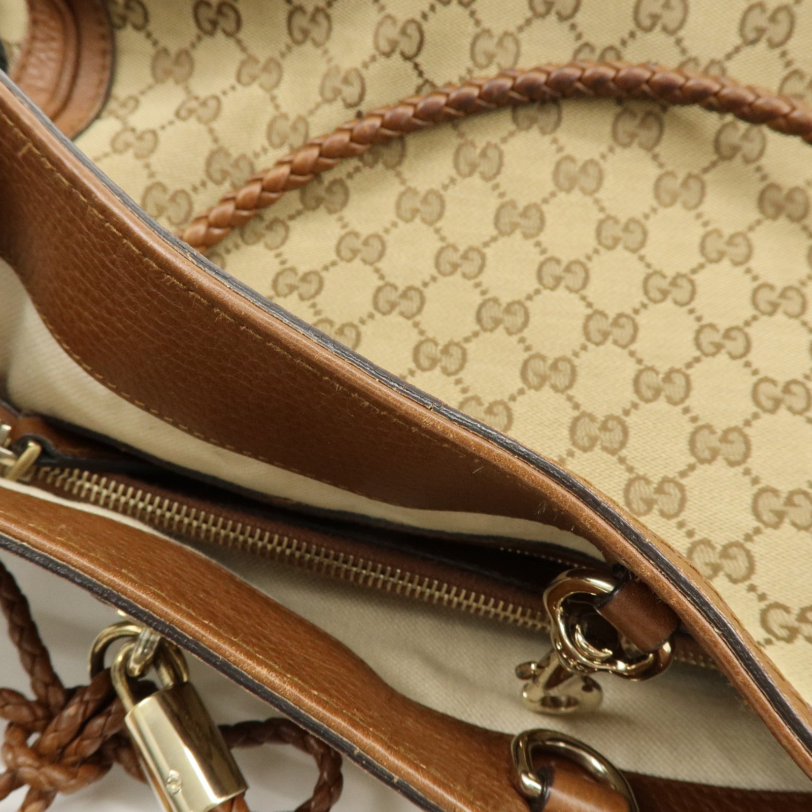 GUCCI Bamboo GG Canvas Leather Tote Bag Hand Bag Brown 269945