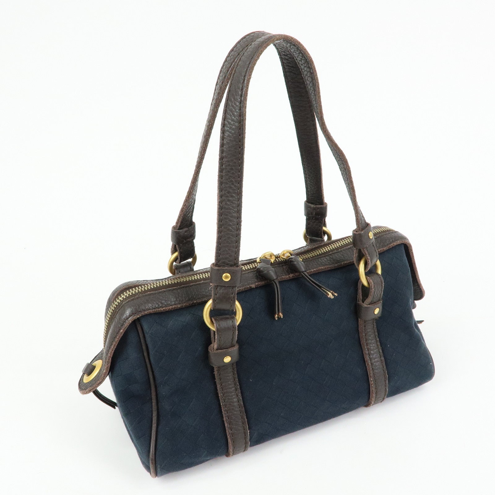 BOTTEGA VENETA Intrecciato Canvas Leather Mini Boston Bag 142470