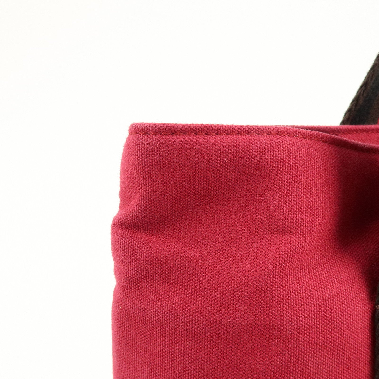 HERMES Trocadéro Vertical MM Canvas Calf Leather Tote Bag Red Brown