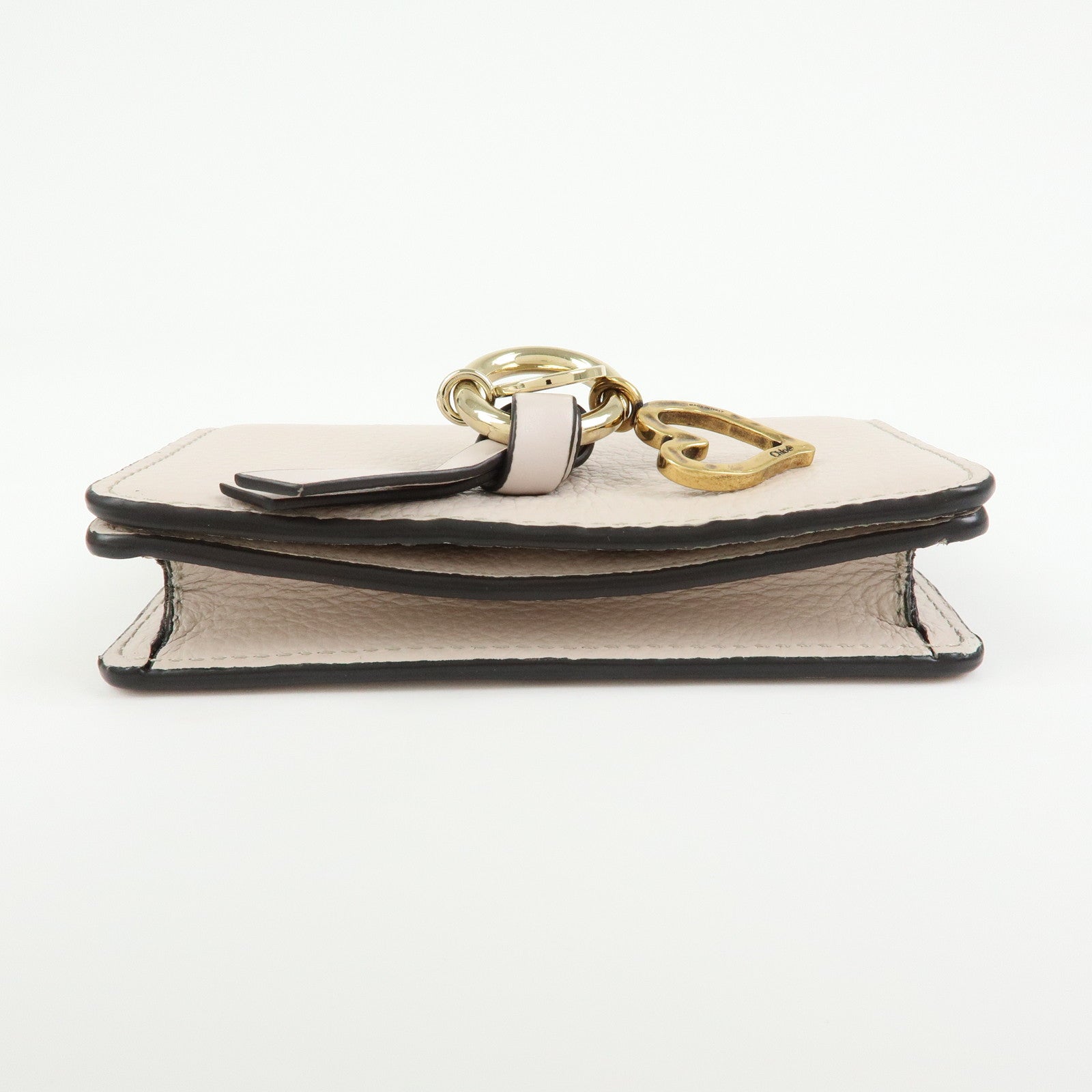 Chloe Alphabet Leather Card Case Mini Trifold Wallet Heart Ivory
