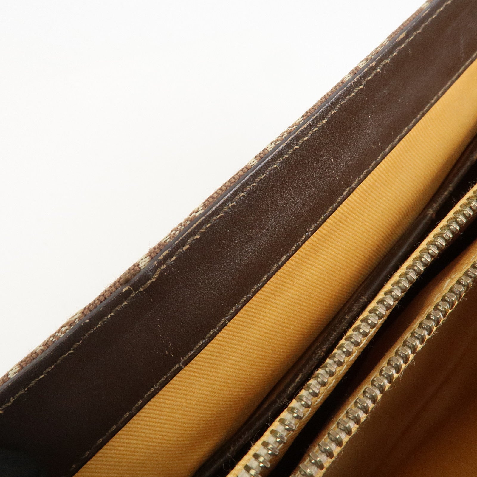 CELINE C Macadam Canvas Leather Hand Bag Brown Beige