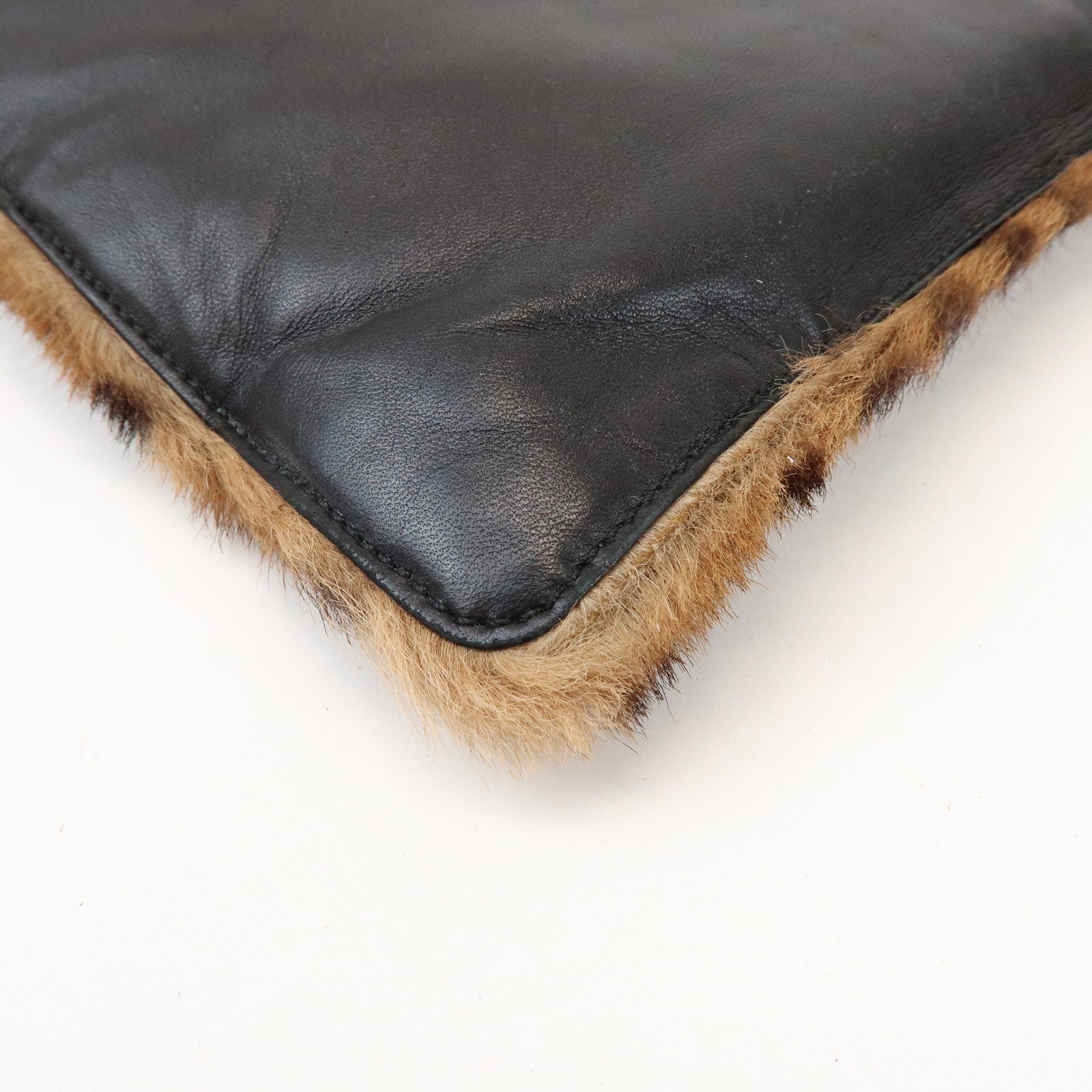 LOEWE Unborn Calf Leather Tote Bag Hand Bag Brown Black