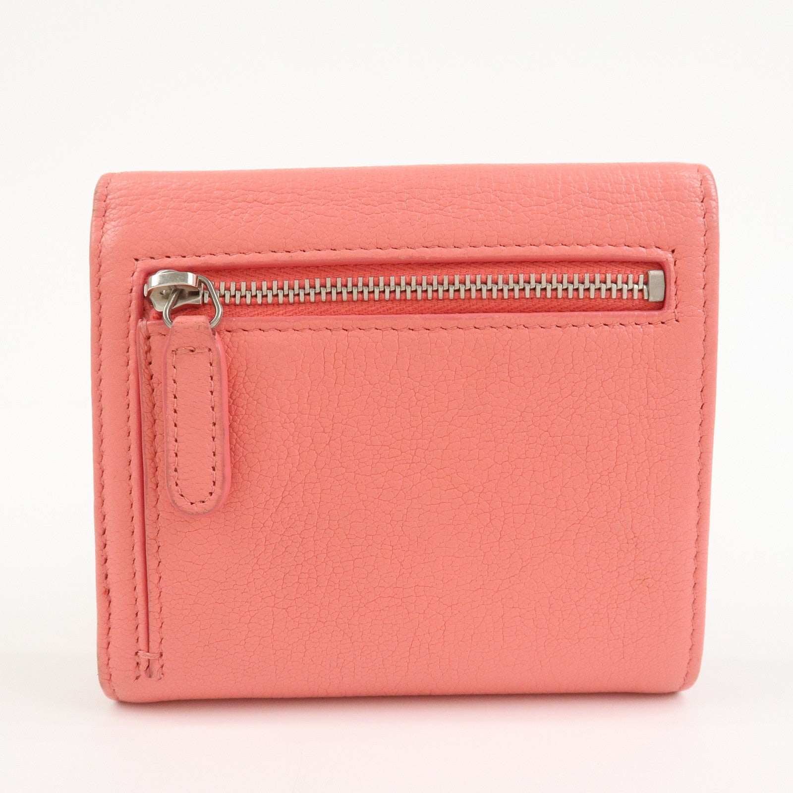 CHANEL COCO Mark Calf Leather Compact Wallet Clover Motif Pink