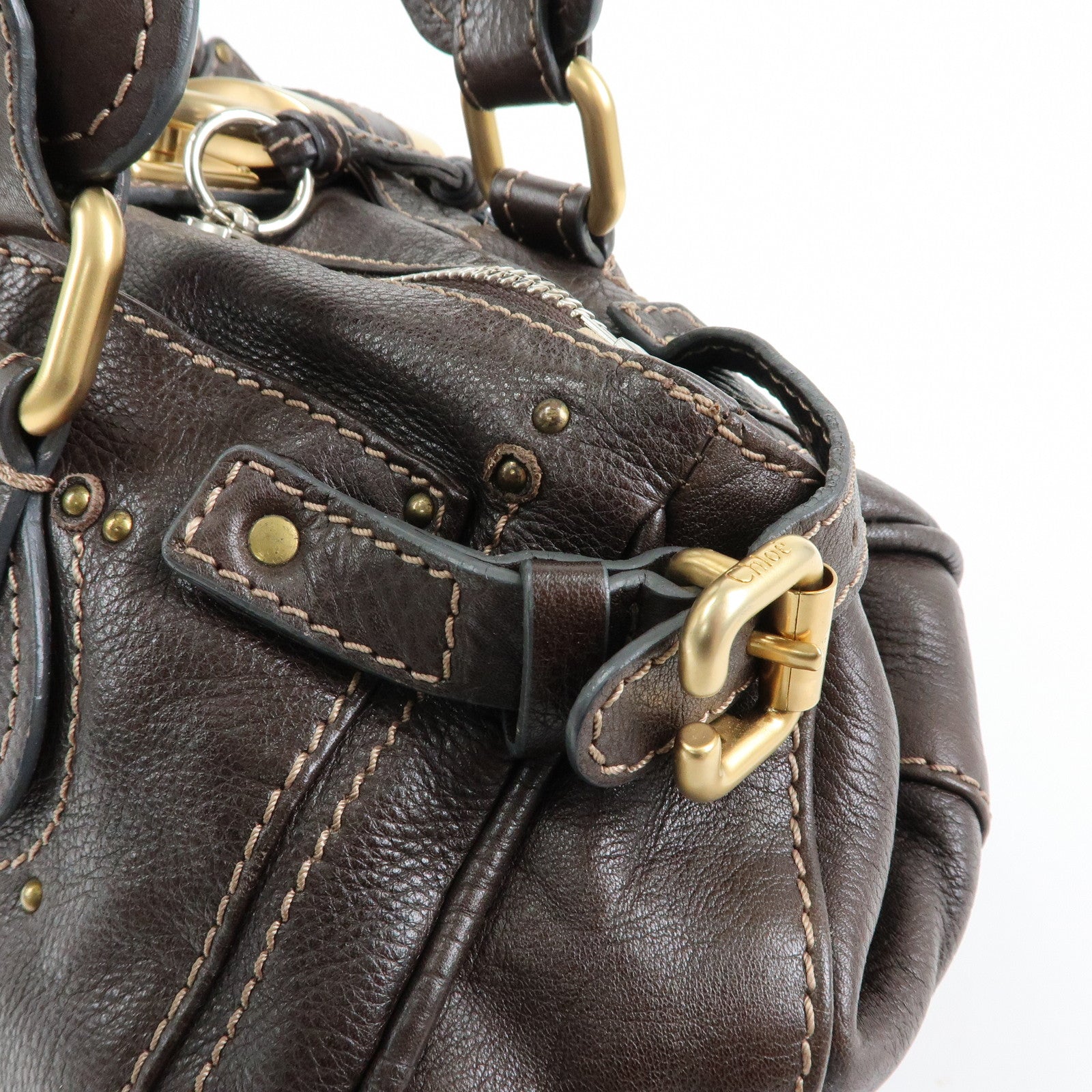 Chloe Paddington Leather Boston Bag Hand Bag Medium Dark Brown