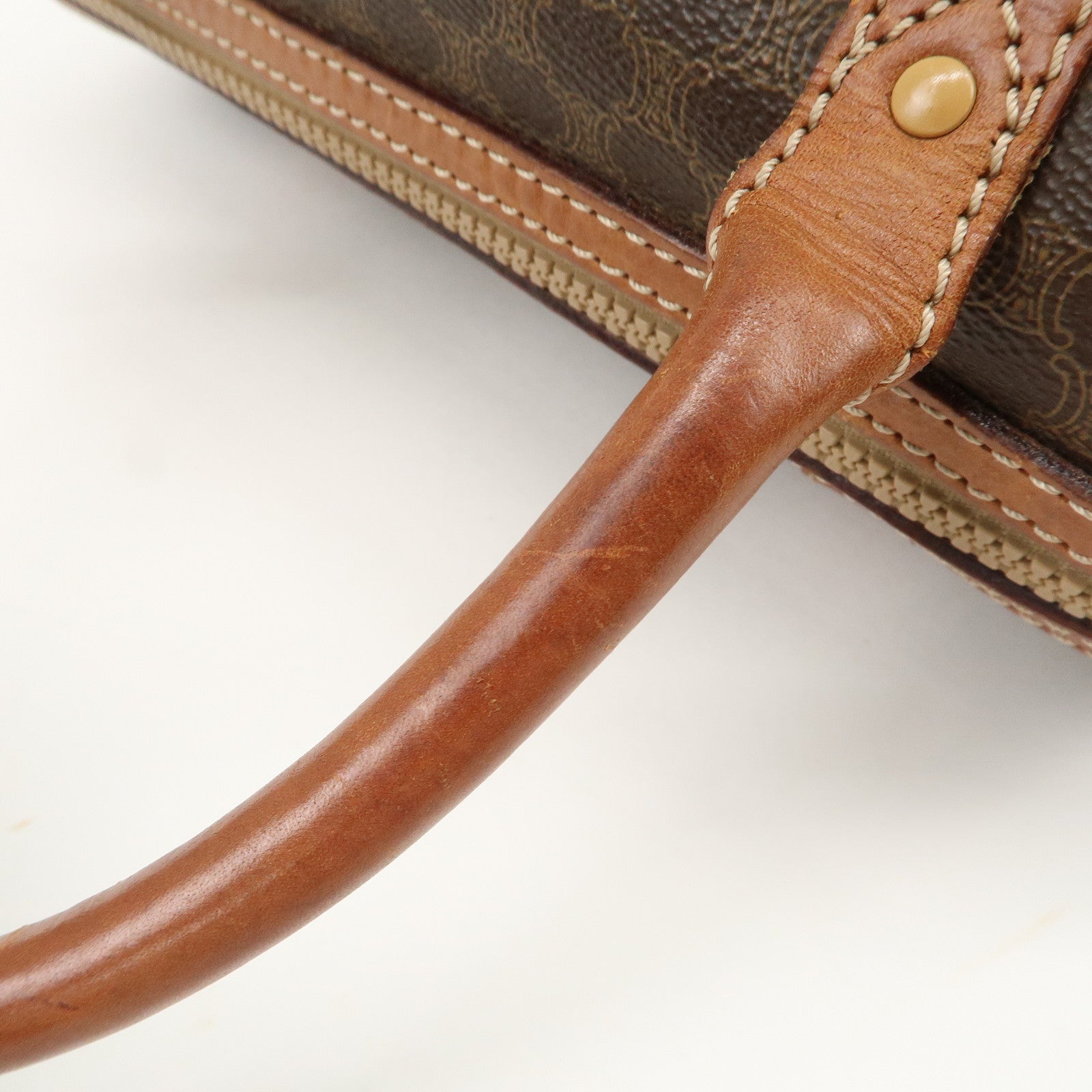 CELINE Macadam PVC Leather Boston Bag Brown Gold HDW