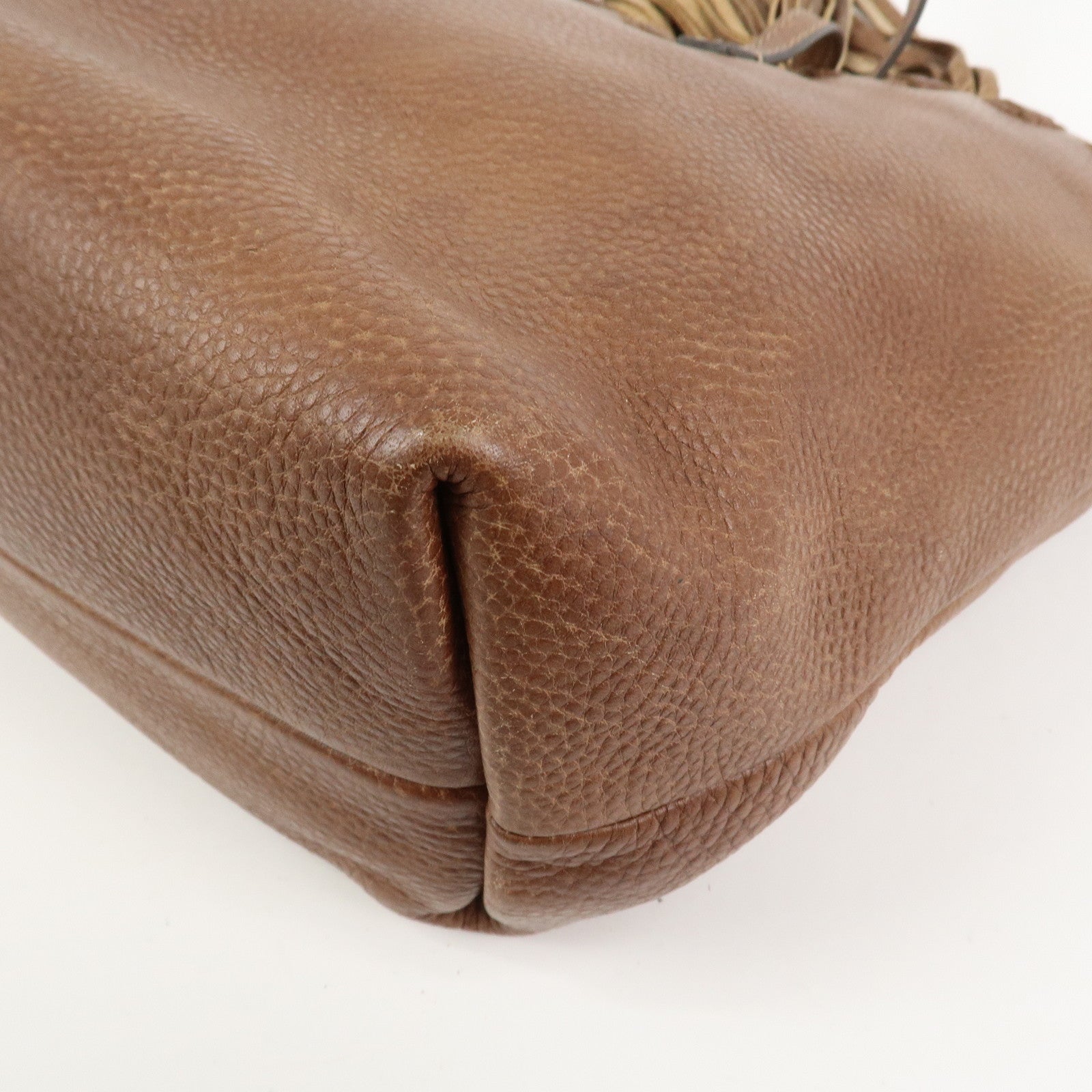 GUCCI Bamboo Fringe Leather Tote Bag Shoulder Bag Brown 218780