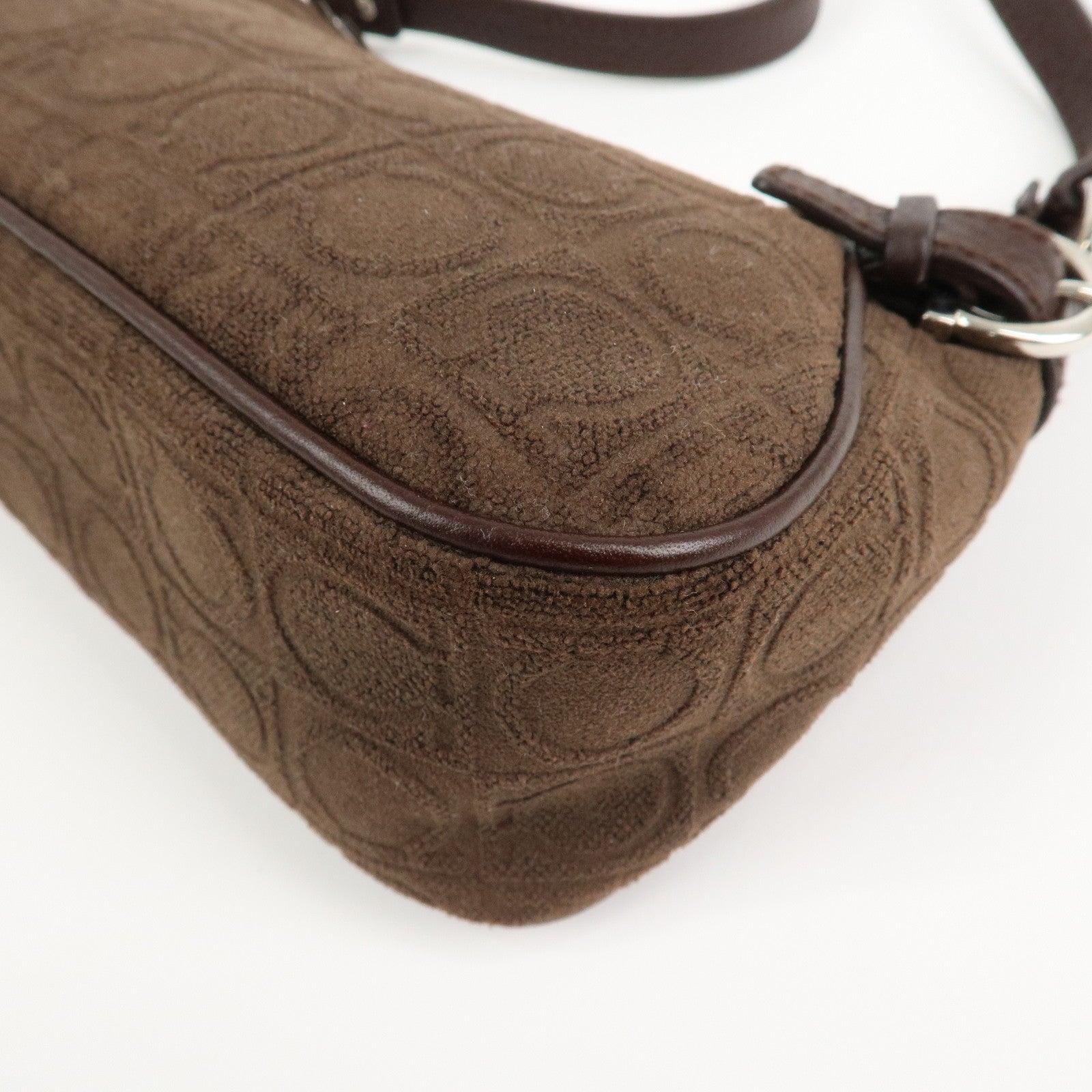 Ferragamo Gancini Leather Cotton Accessory Pouch Hand Bag Brown