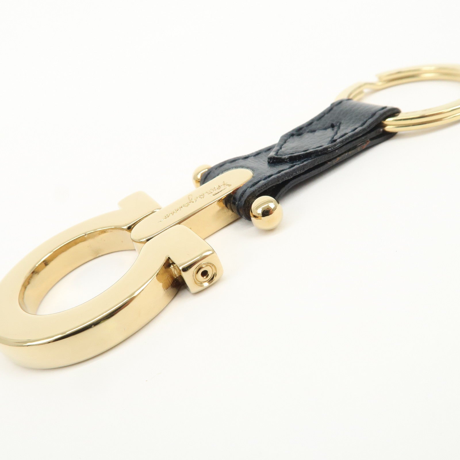 Ferragamo Gancini Leather Metal Bag Charm Key Charm Key Chain Black