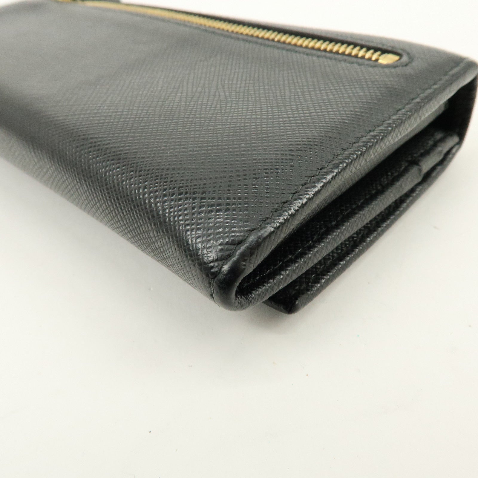 PRADA Triangle Logo Saffiano Leather Flap Long Wallet Black 1MH132